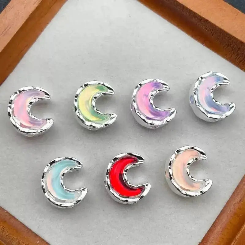 FS10488-13×15mm Random Mixed Color 4 Hole Alloy Metal moon Beads Fit For Beadable Pens -Zoe DIY Wholesale
