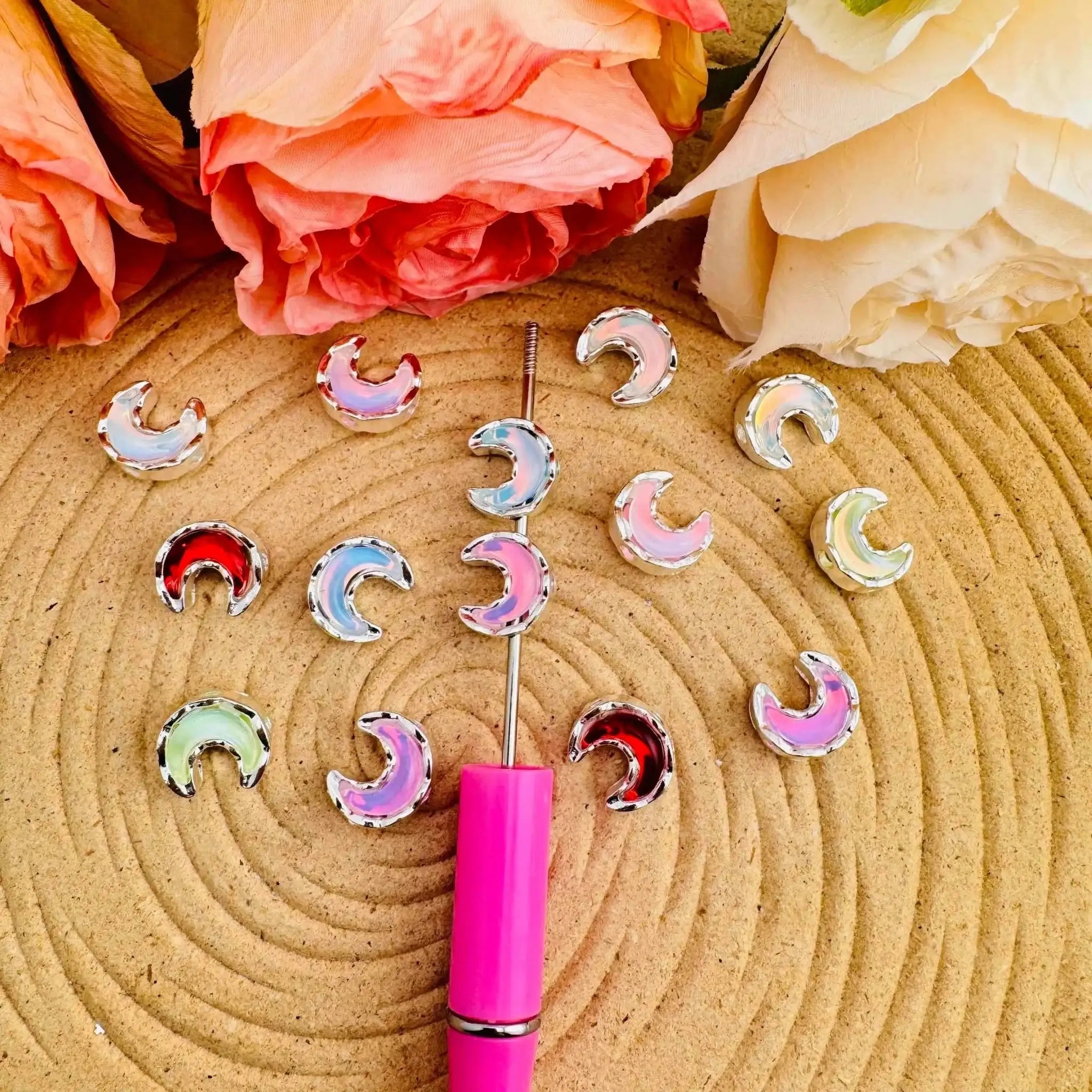 FS10488-13×15mm Random Mixed Color 4 Hole Alloy Metal moon Beads Fit For Beadable Pens -Zoe DIY Wholesale