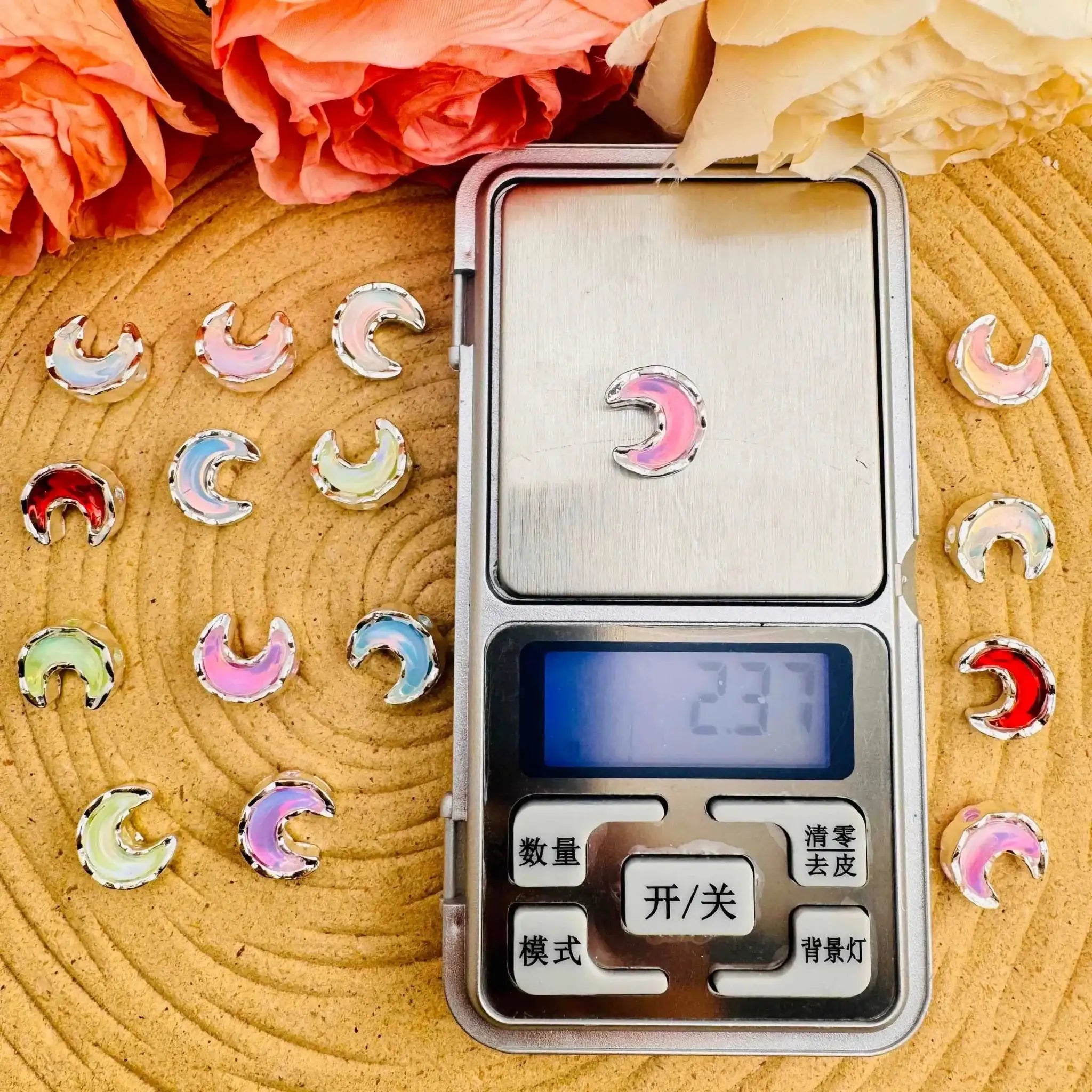 FS10488-13×15mm Random Mixed Color 4 Hole Alloy Metal moon Beads Fit For Beadable Pens -Zoe DIY Wholesale
