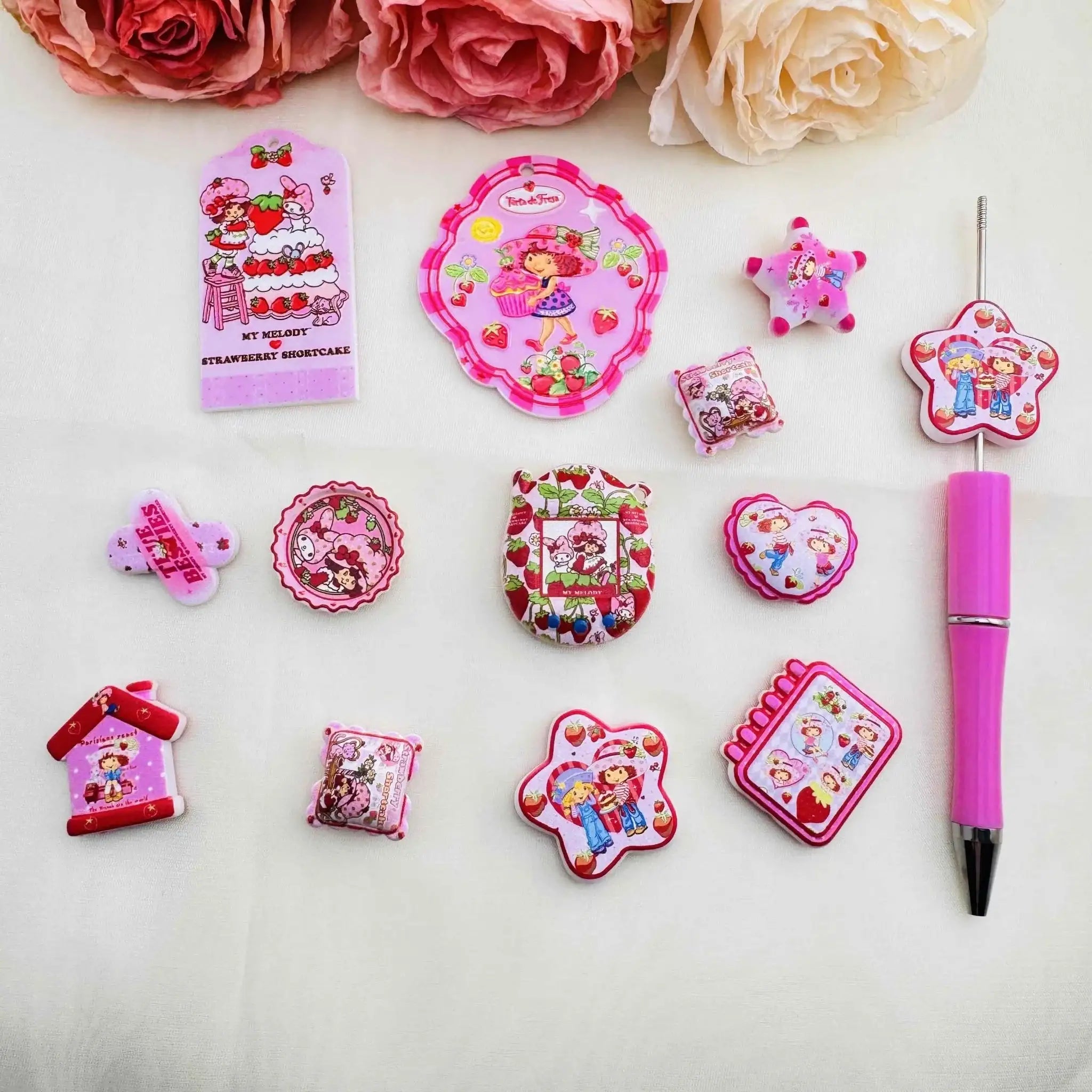 FS10509-Random Mixed Strawberry Girl Acrylic Beads Fit For Beadable Pens Keychain Jewelry Making -Zoe DIY Wholesale