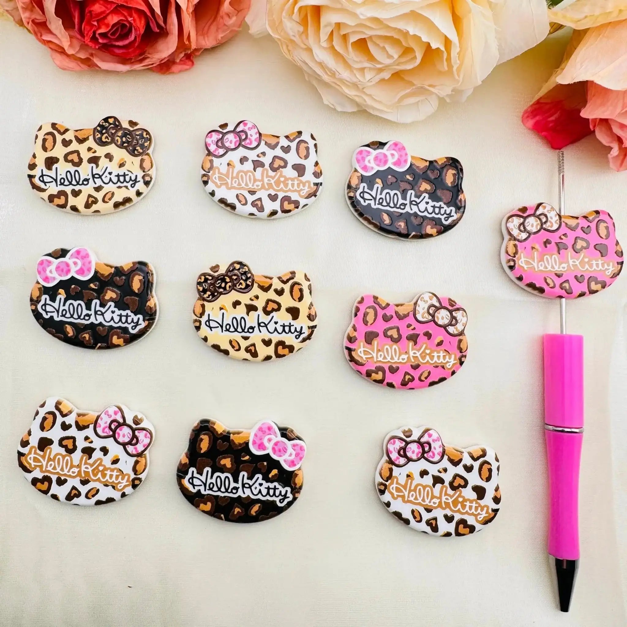 FS10516-Leopard Printed HK Head Acrylic Beads Fit For Beadable Pens Jewelry Making Keychain Making -Zoe DIY Wholesale