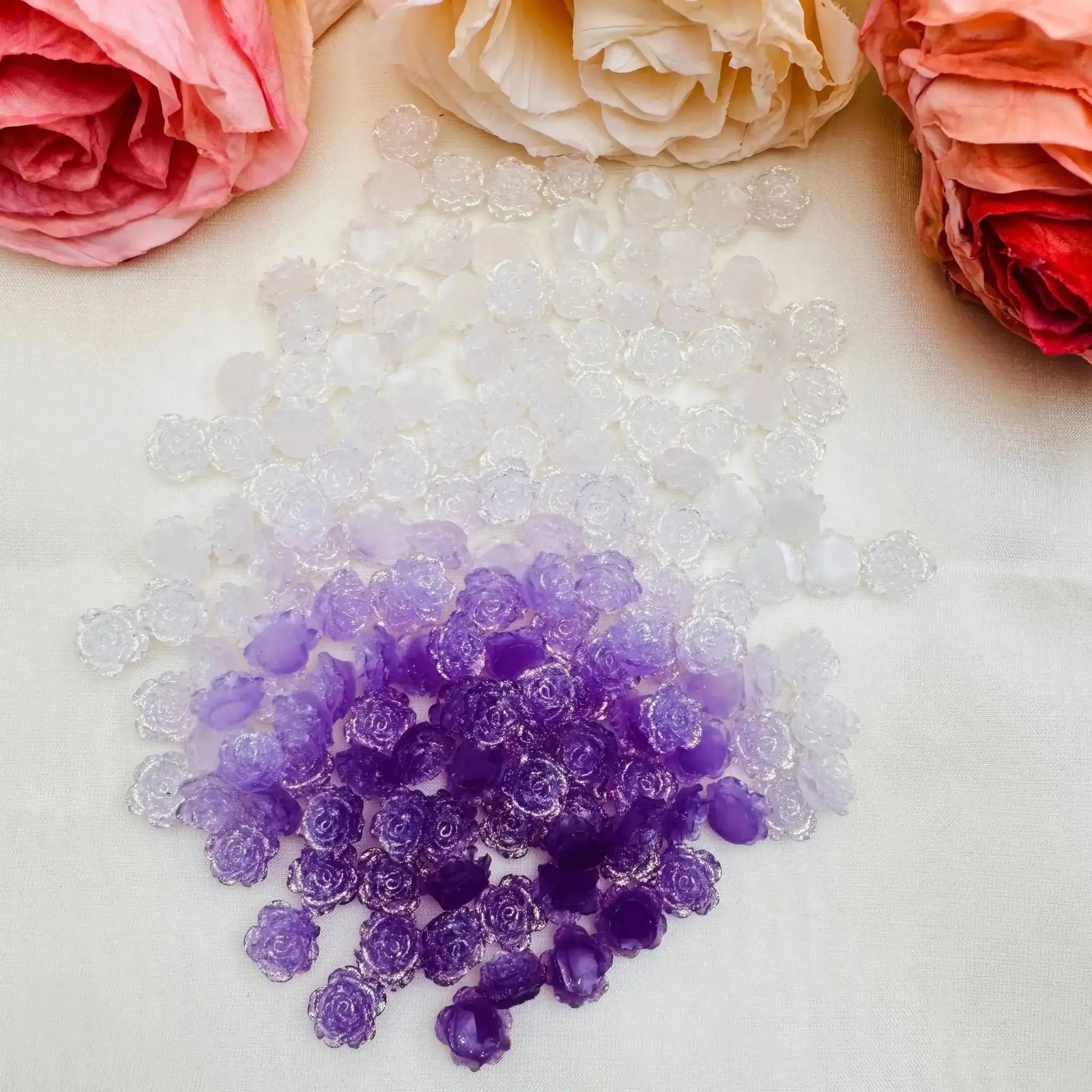 FS10547-300 Pieces White Luminous Color Changing Soft Flower Nail Charms For Making Fancy Beads Or Pens -Zoe DIY Wholesale
