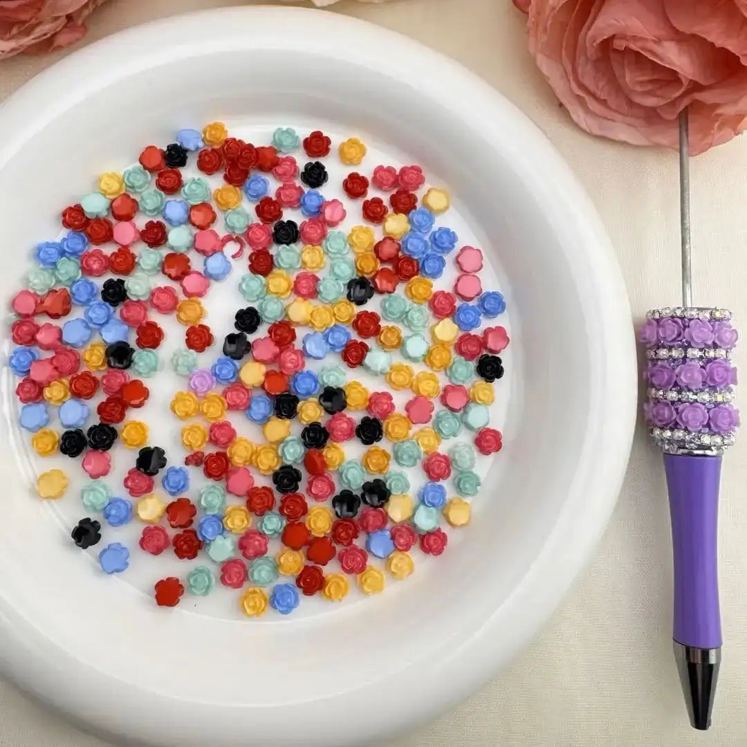 FS10602-6mm Random Mixed Color Rose Flower Nail Charms -Zoe DIY Wholesale