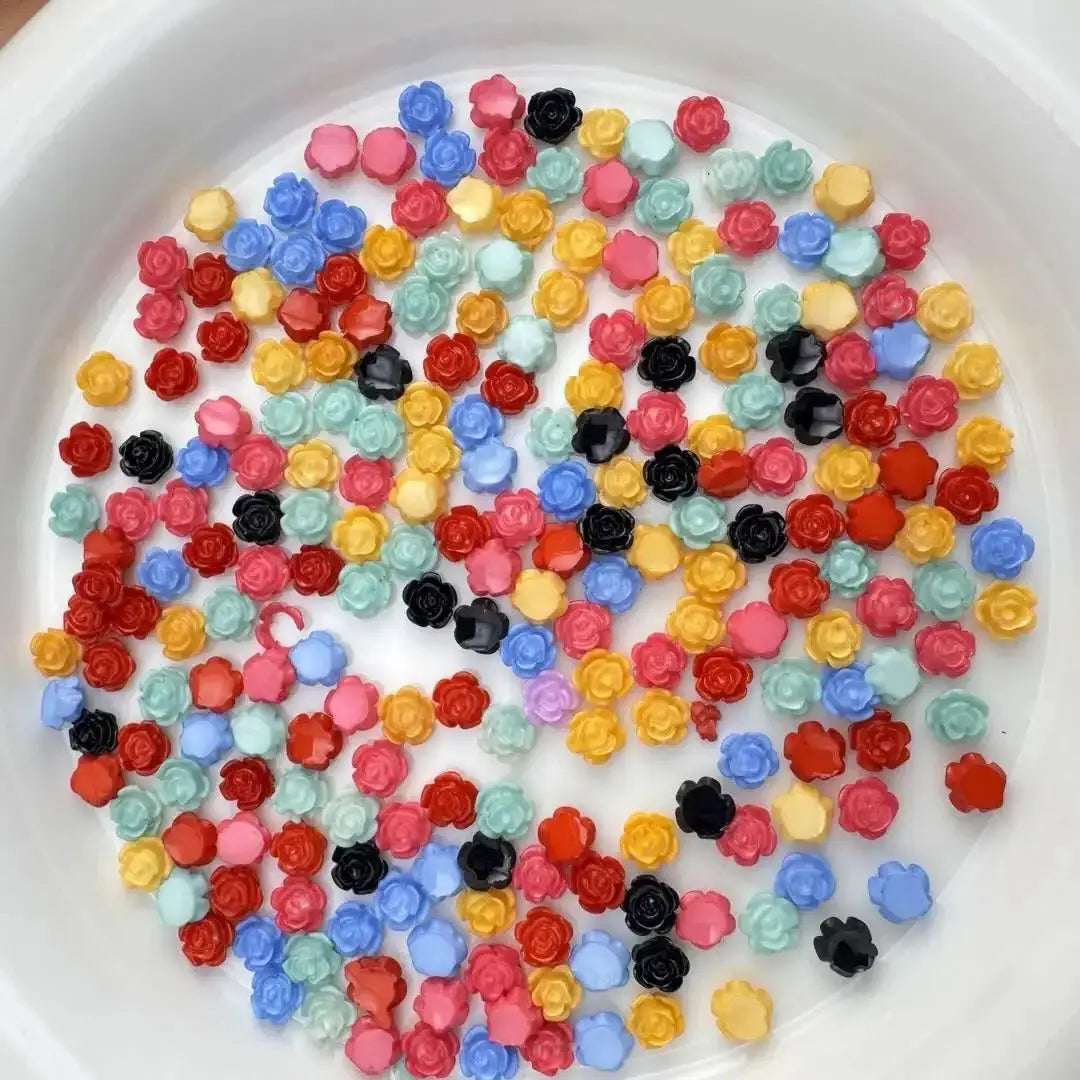 FS10602-6mm Random Mixed Color Rose Flower Nail Charms -Zoe DIY Wholesale