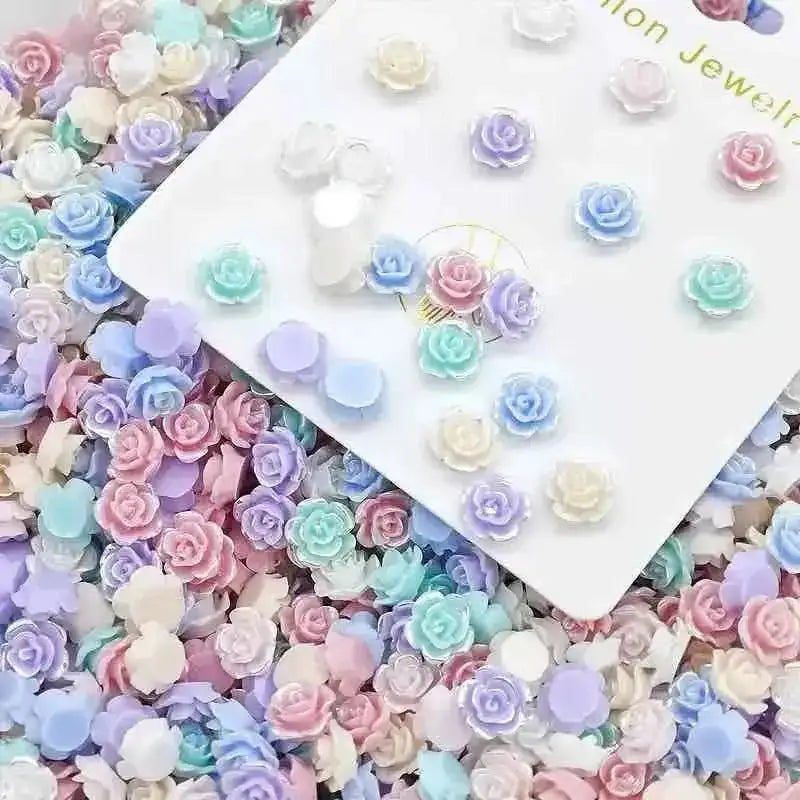 FS10608-About 8mm Mixed Hard Luminous Rose Flower Nail Charms -Zoe DIY Wholesale