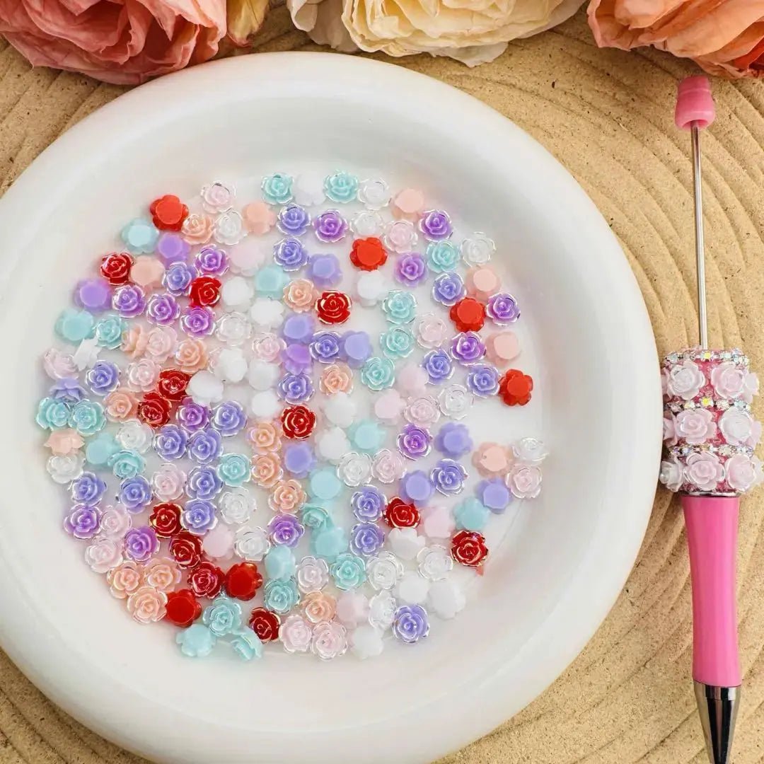 FS10608-About 8mm Mixed Hard Luminous Rose Flower Nail Charms -Zoe DIY Wholesale