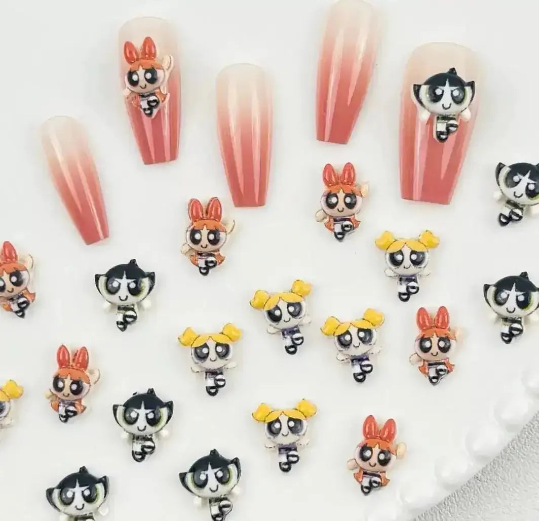 FS10636-Cartoon PowerPuff Girls Nail Charms -Zoe DIY Wholesale
