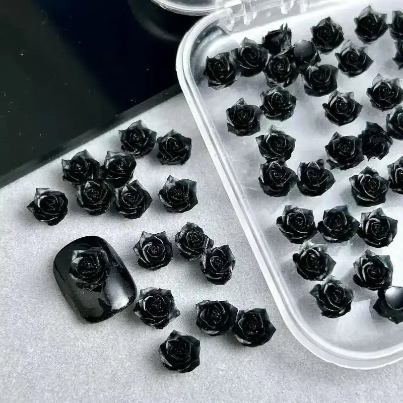 FS10651-8mm Black Flower Nail Charms -Zoe DIY Wholesale