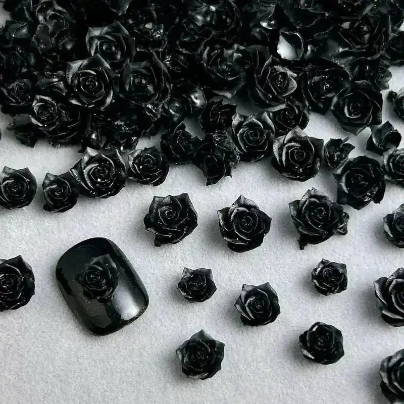 FS10651-8mm Black Flower Nail Charms -Zoe DIY Wholesale