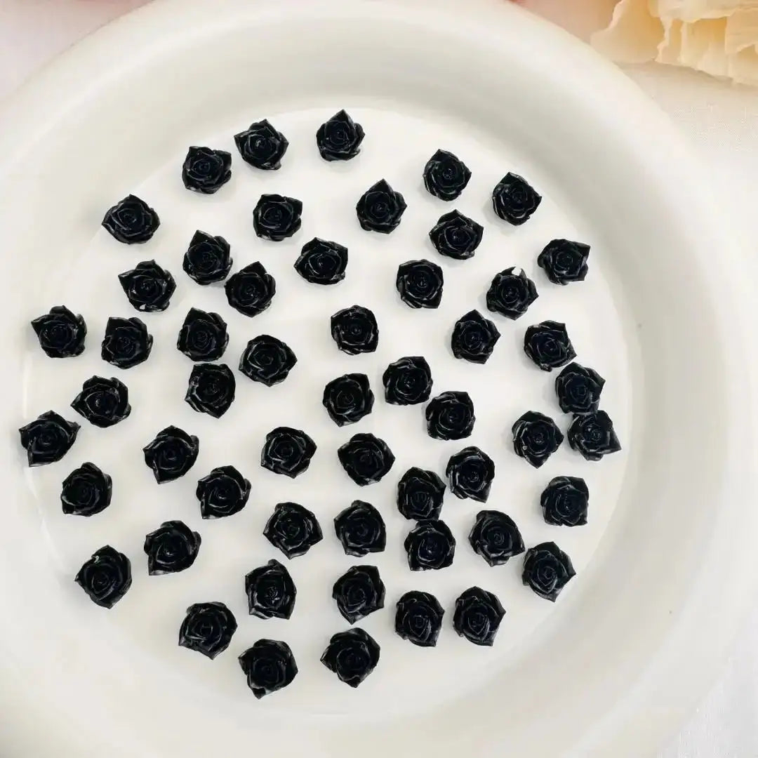FS10651-8mm Black Flower Nail Charms -Zoe DIY Wholesale