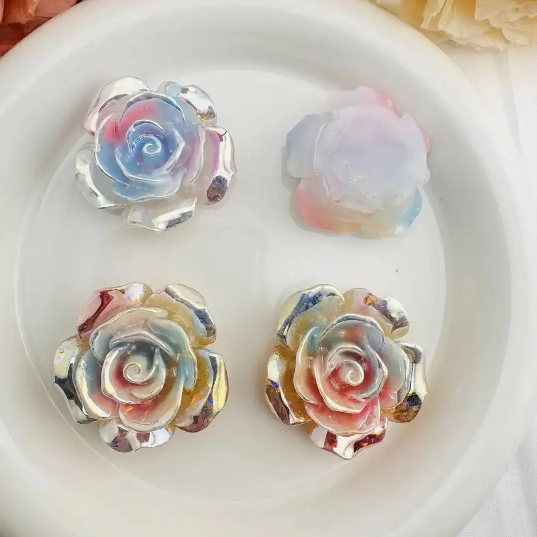 FS10653-About 35mm Luminous Color Changing Rose Flower Resin Patch -Zoe DIY Wholesale