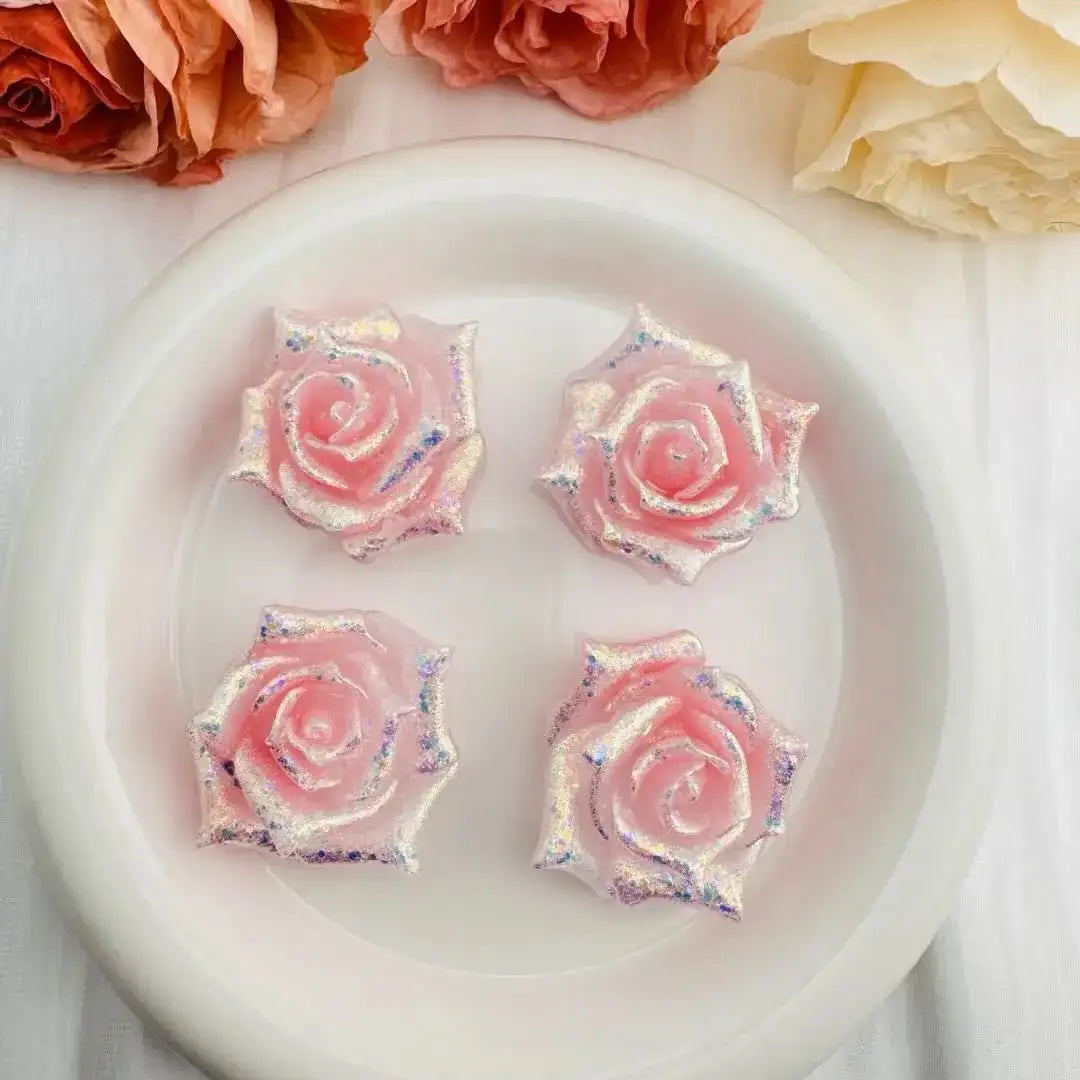 FS10654-About 40mm Glitter Flower Resin Patch -Zoe DIY Wholesale