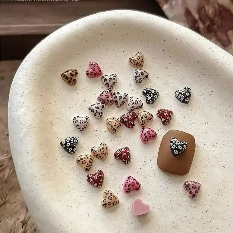 FS10656-About 6mm Leopard Printed Heart Nail Charms -Zoe DIY Wholesale
