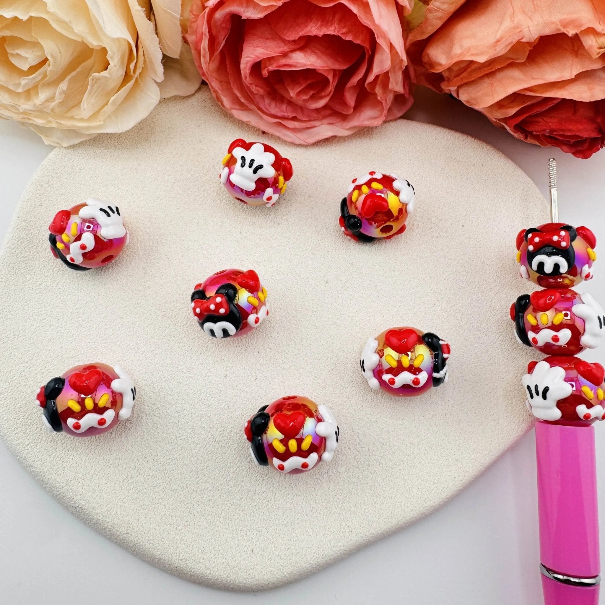 FS10897-16mm Red Hand Painted Acrylic Beads For Beadable Pens Keychain Jewelry Making -Zoe DIY Wholesale