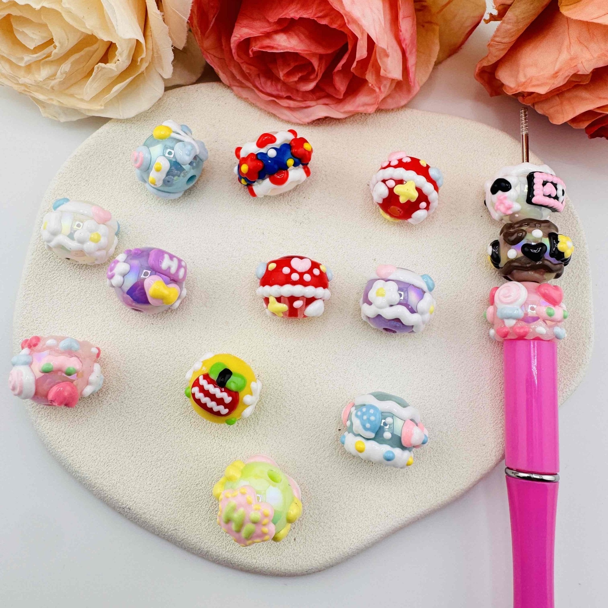 FS10899-Random Mixed Hand Painted Acrylic Beads For Beadable Pens Keychain Jewelry Making -Zoe DIY Wholesale