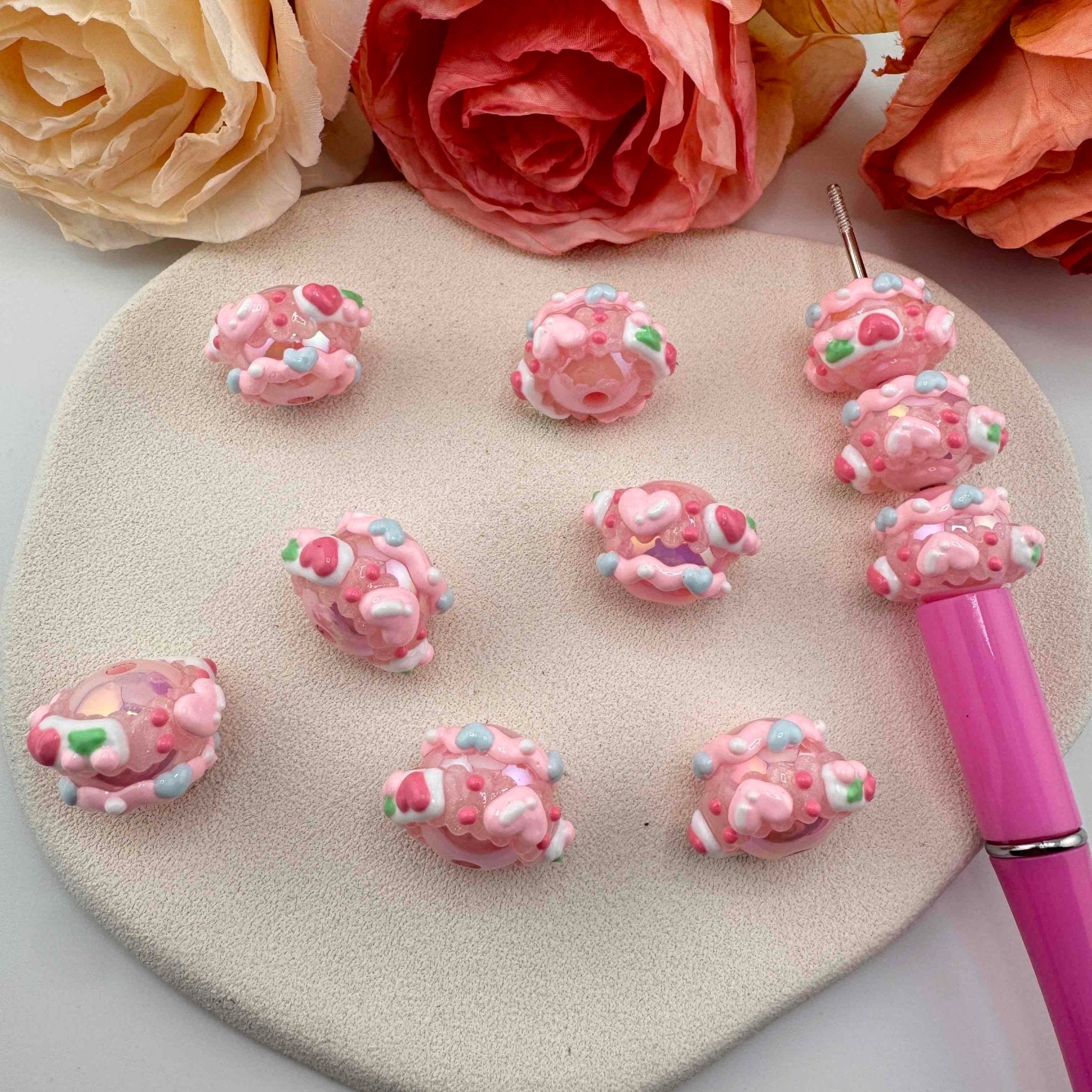 FS10900-16mm Pink Hand Painted Acrylic Beads For Beadable Pens Keychain Jewelry Making -Zoe DIY Wholesale