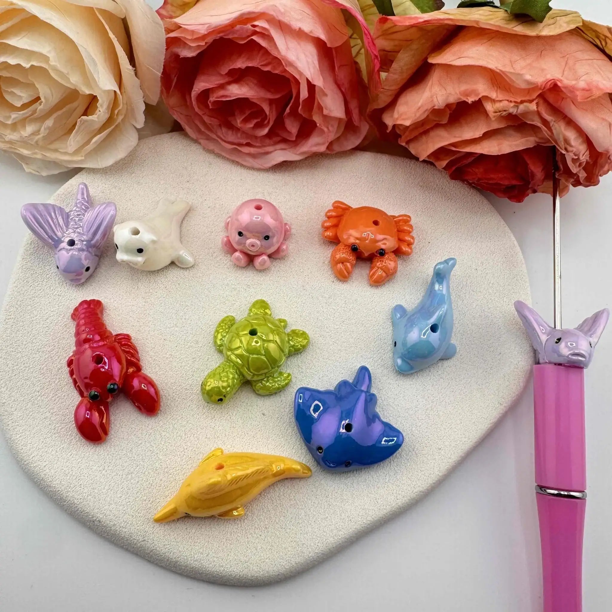 FS10903-Random Mixed UV Coating Sea Animal Resin Beads For Beadable Pens Keychain Jewelry Making -Zoe DIY Wholesale