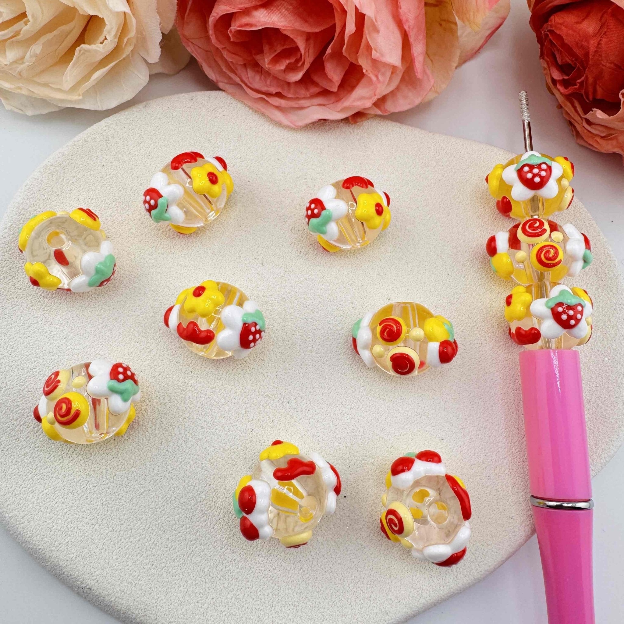 FS10906-16mm Yellow Hand Painted Acrylic Beads For Beadable Pens Keychain Jewelry Making -Zoe DIY Wholesale