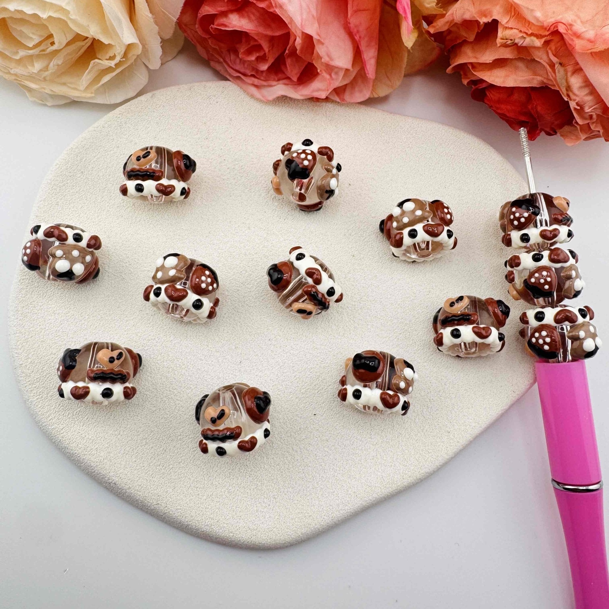 FS10909-16mm Brown Hand Painted Acrylic Beads For Beadable Keychain Jewelry Making -Zoe DIY Wholesale