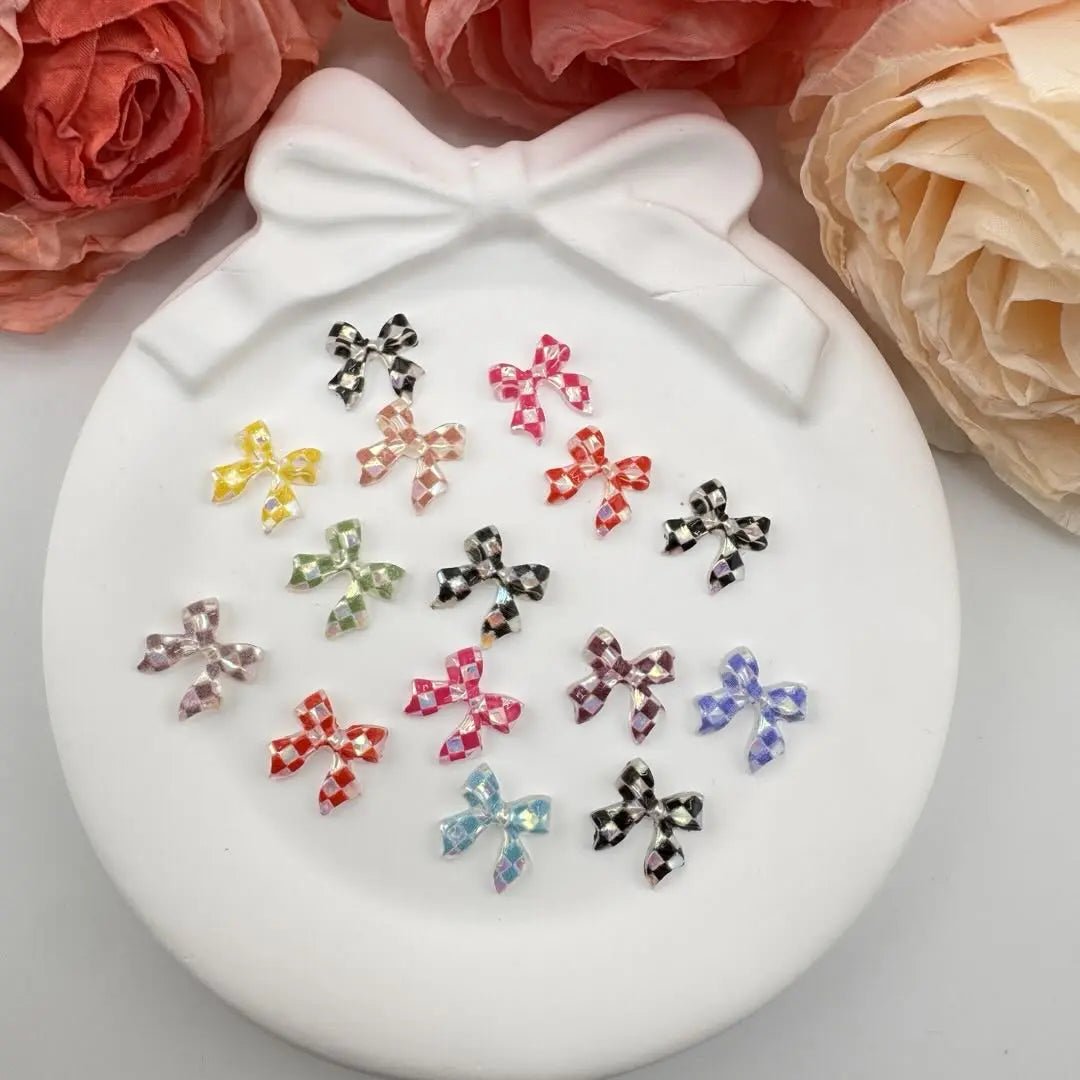 FS10922-About 11mm Plaid Pattern Bow Nail Charms -Zoe DIY Wholesale