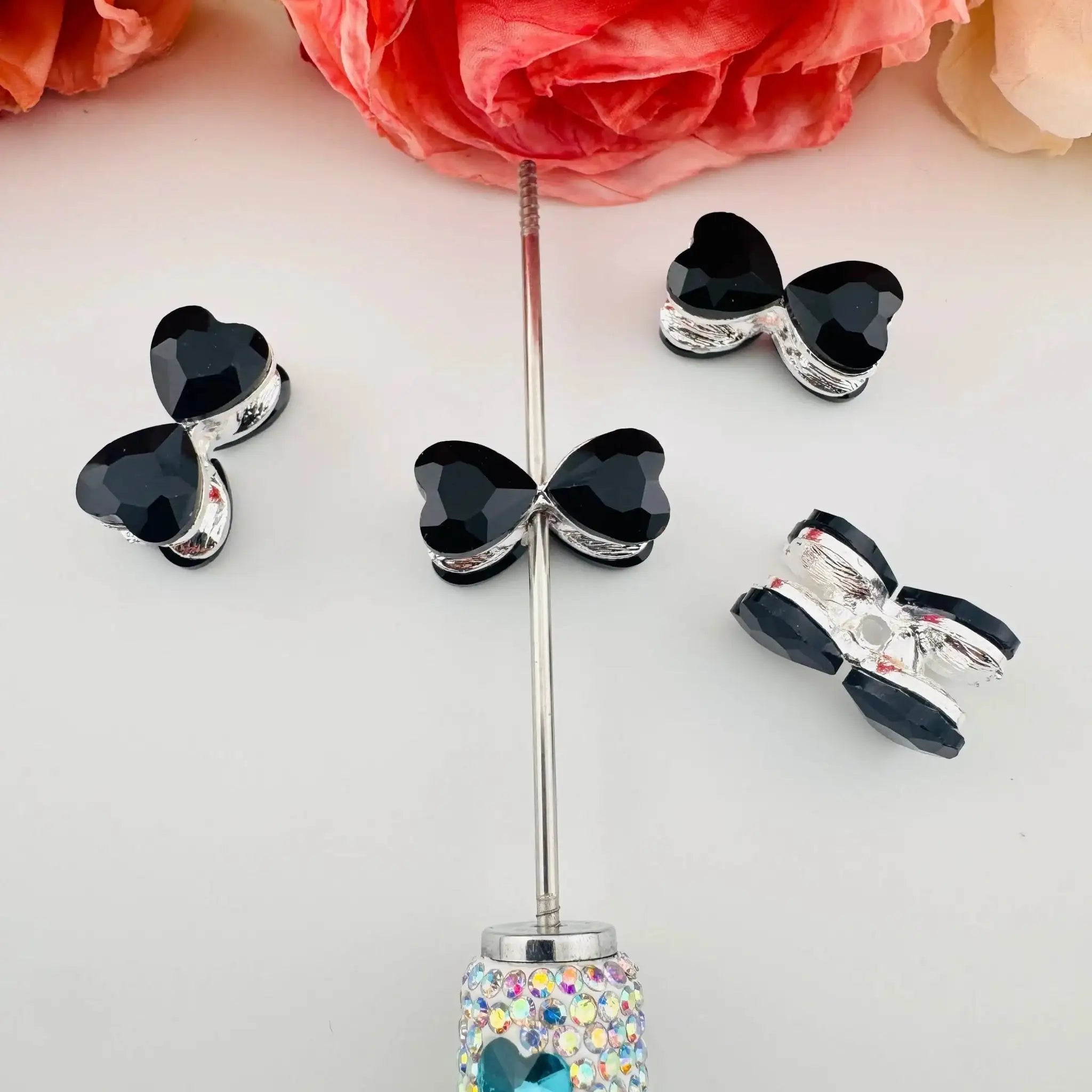 FS10982-About 21×10mm Heart Crystal Bootie Rhinestone Metal Beads Fit For Beadable Pens -Zoe DIY Wholesale