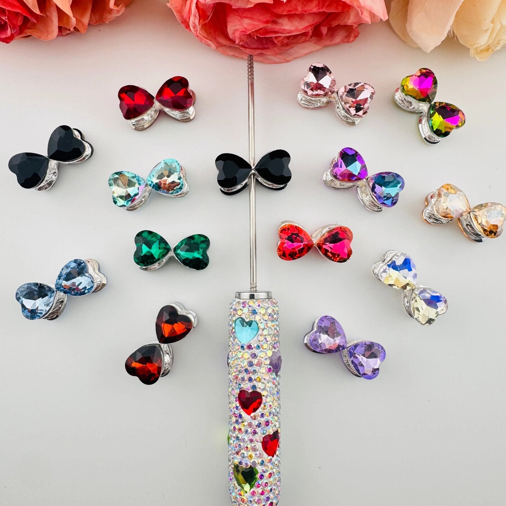 FS10982-About 21×10mm Heart Crystal Bootie Rhinestone Metal Beads Fit For Beadable Pens -Zoe DIY Wholesale