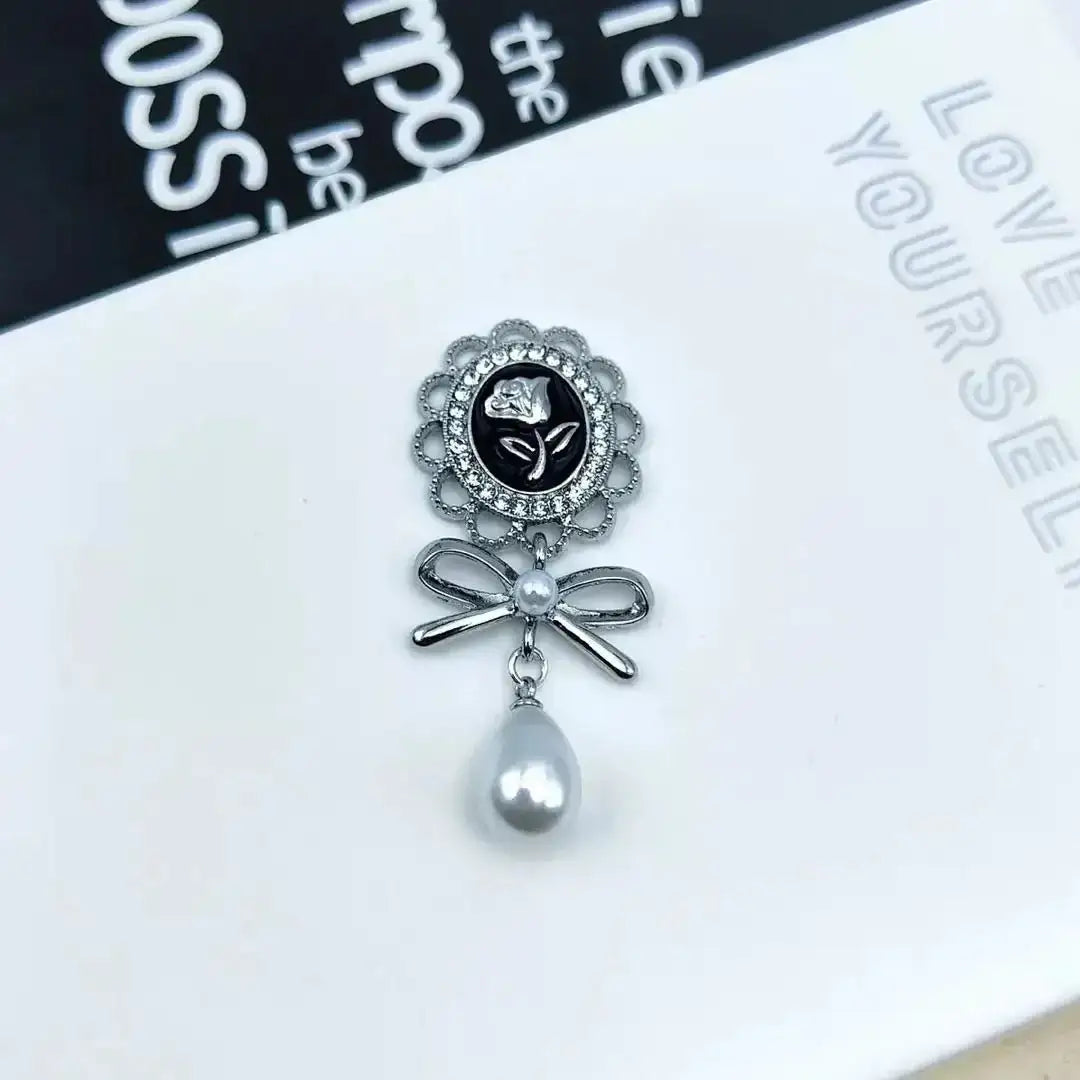 FS11095-About 27×58mm Oval Flower Metal Patch With Pearl Dangle -Zoe DIY Wholesale
