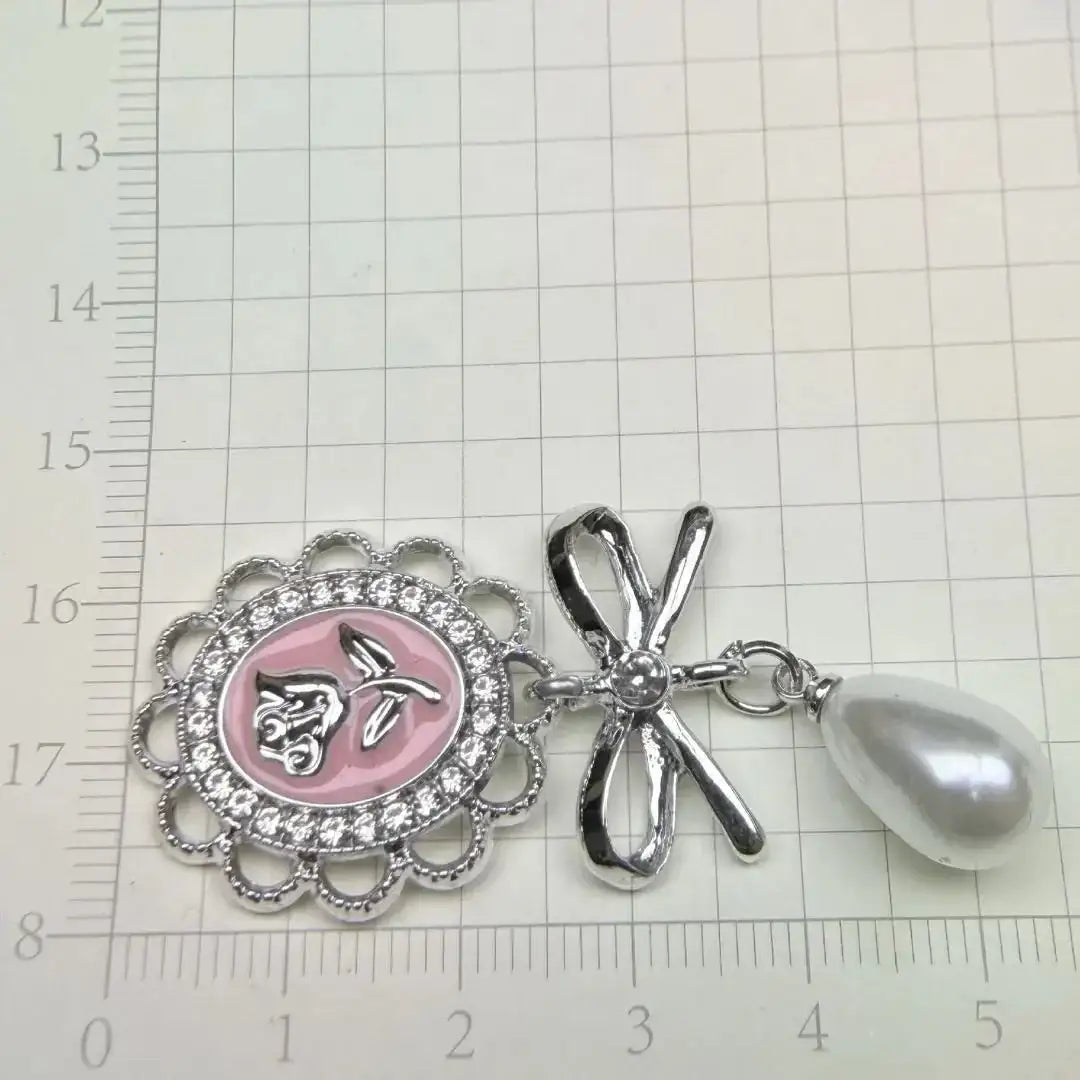 FS11095-About 27×58mm Oval Flower Metal Patch With Pearl Dangle -Zoe DIY Wholesale