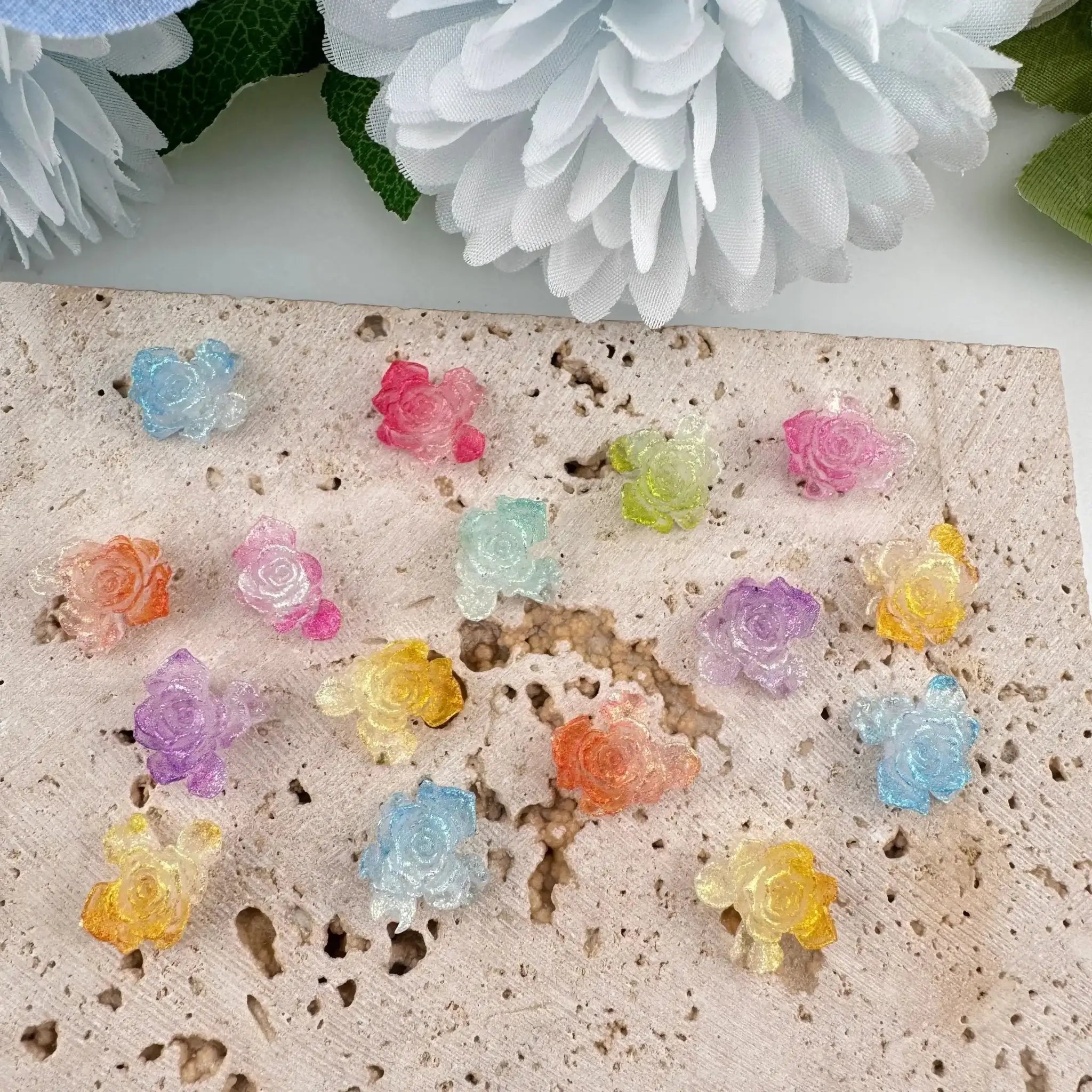 FS11181-About 12mm White Soft Flower Nail Charms -Zoe DIY Wholesale