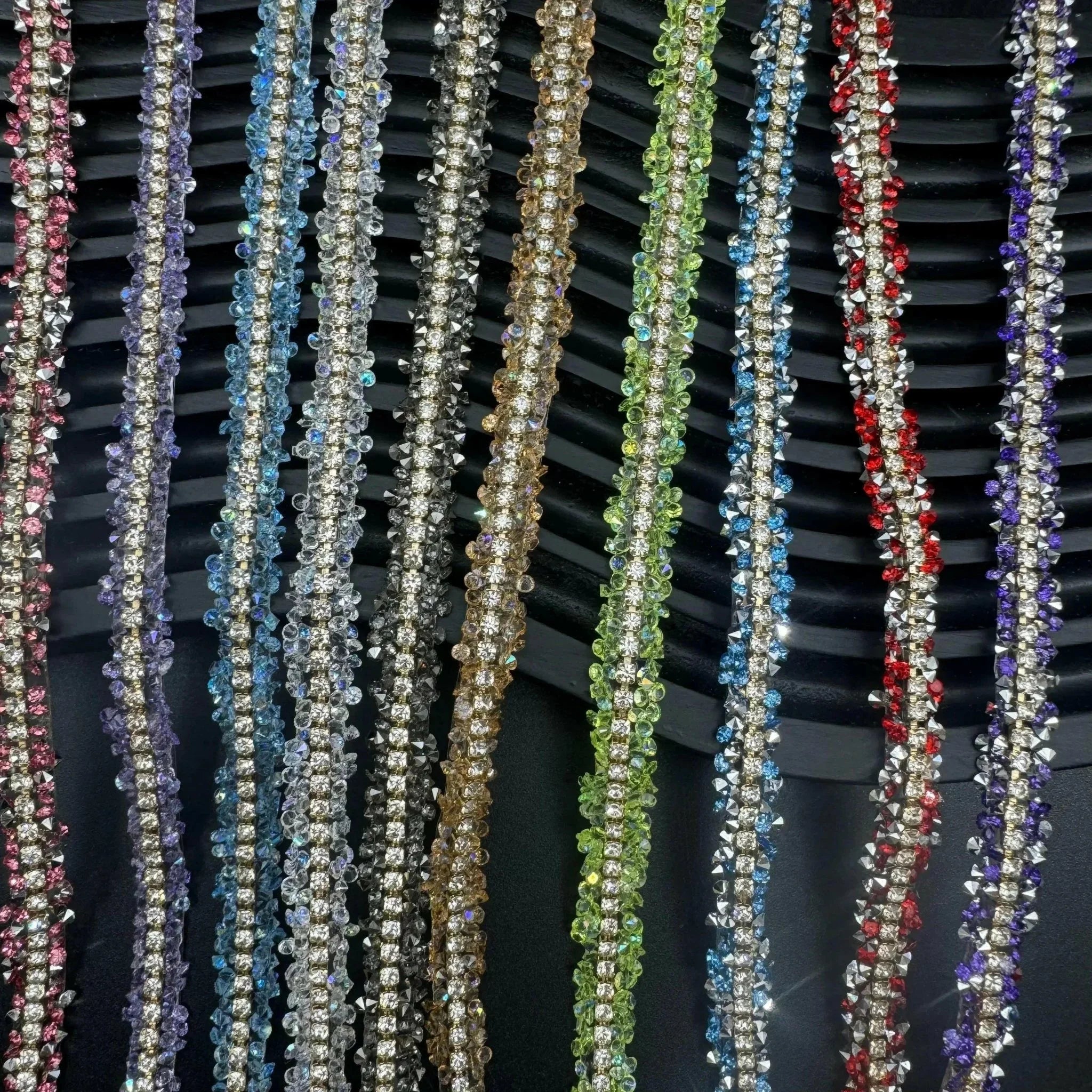 FS1301-0.9cm Width Sugar Diamonds Wraps tapes With Gold Chain In Middle For Making Fancy Bead -Zoe DIY Wholesale