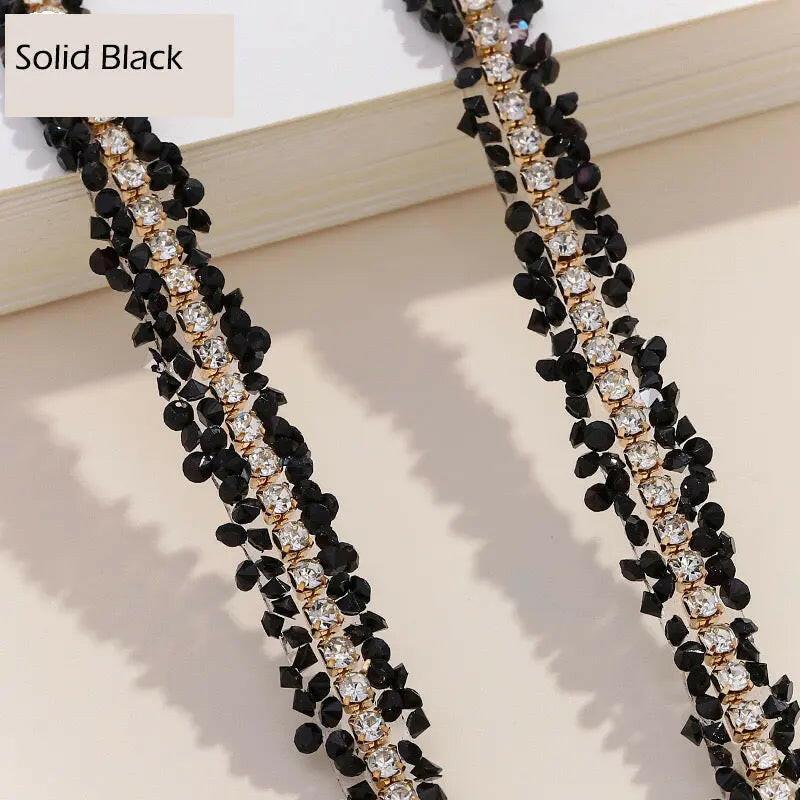 FS1301-0.9cm Width Sugar Diamonds Wraps tapes With Gold Chain In Middle For Making Fancy Bead -Zoe DIY Wholesale