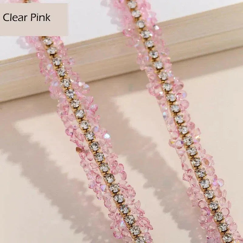 FS1301-0.9cm Width Sugar Diamonds Wraps tapes With Gold Chain In Middle For Making Fancy Bead -Zoe DIY Wholesale