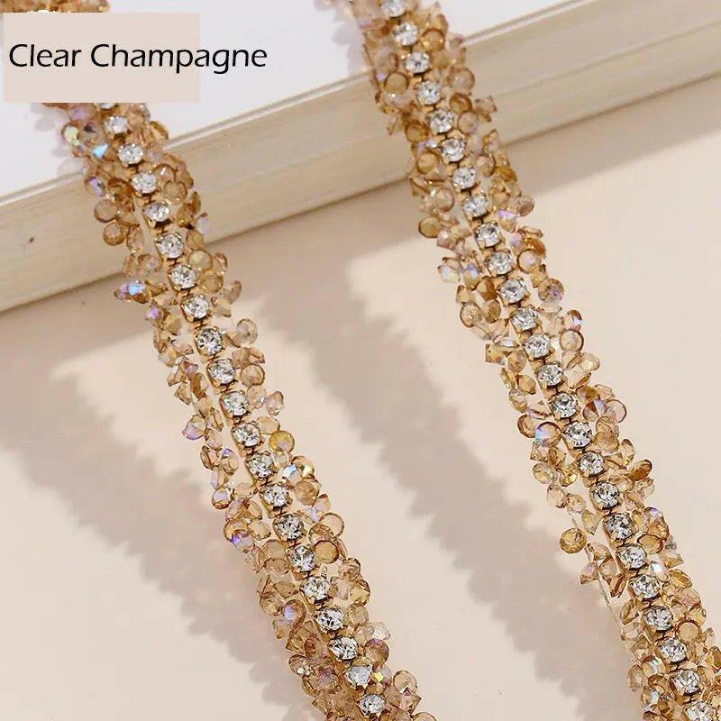 FS1301-0.9cm Width Sugar Diamonds Wraps tapes With Gold Chain In Middle For Making Fancy Bead -Zoe DIY Wholesale