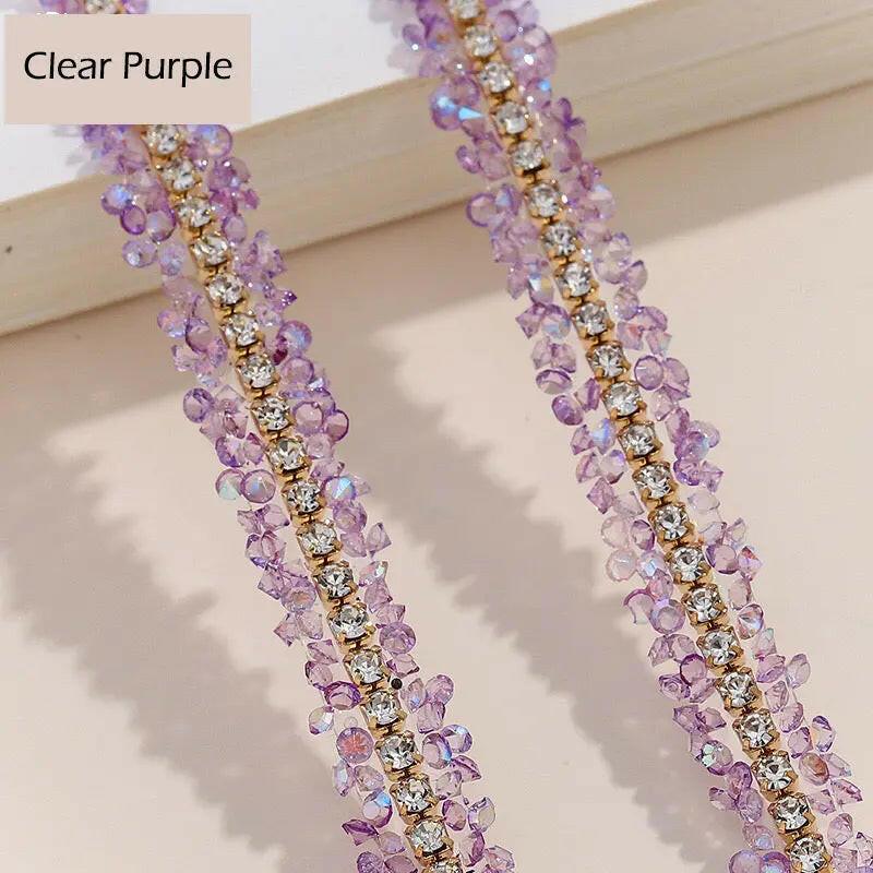 FS1301-0.9cm Width Sugar Diamonds Wraps tapes With Gold Chain In Middle For Making Fancy Bead -Zoe DIY Wholesale