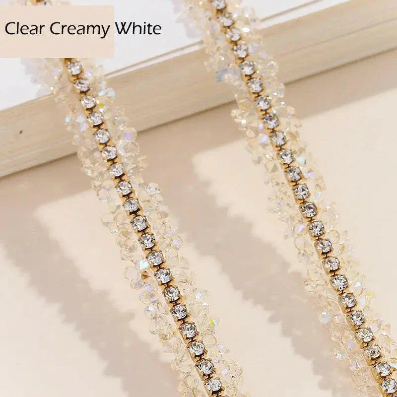 FS1301-0.9cm Width Sugar Diamonds Wraps tapes With Gold Chain In Middle For Making Fancy Bead -Zoe DIY Wholesale