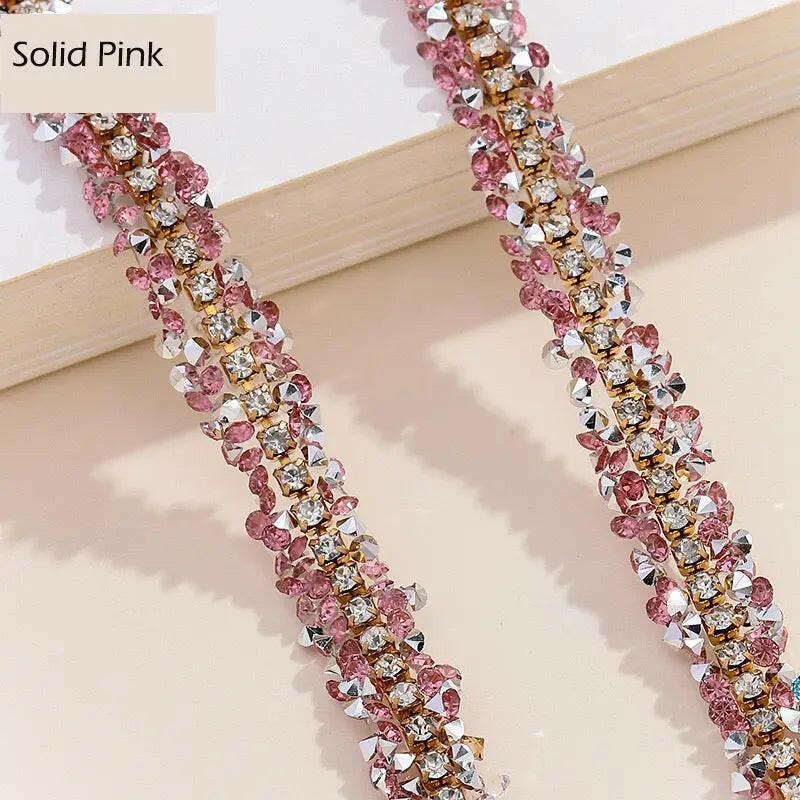FS1301-0.9cm Width Sugar Diamonds Wraps tapes With Gold Chain In Middle For Making Fancy Bead -Zoe DIY Wholesale
