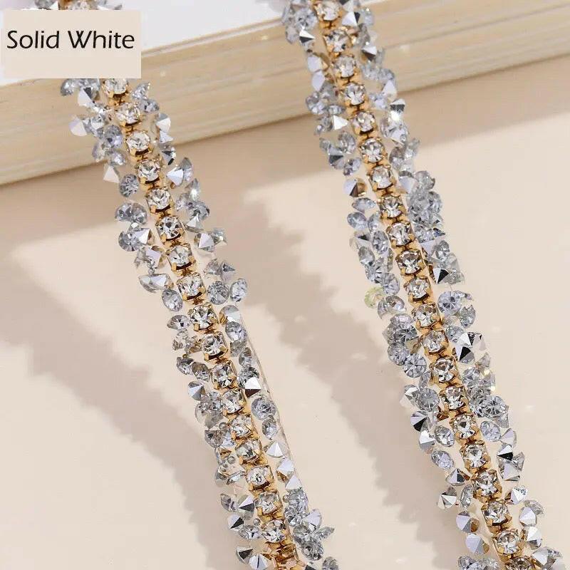 FS1301-0.9cm Width Sugar Diamonds Wraps tapes With Gold Chain In Middle For Making Fancy Bead -Zoe DIY Wholesale