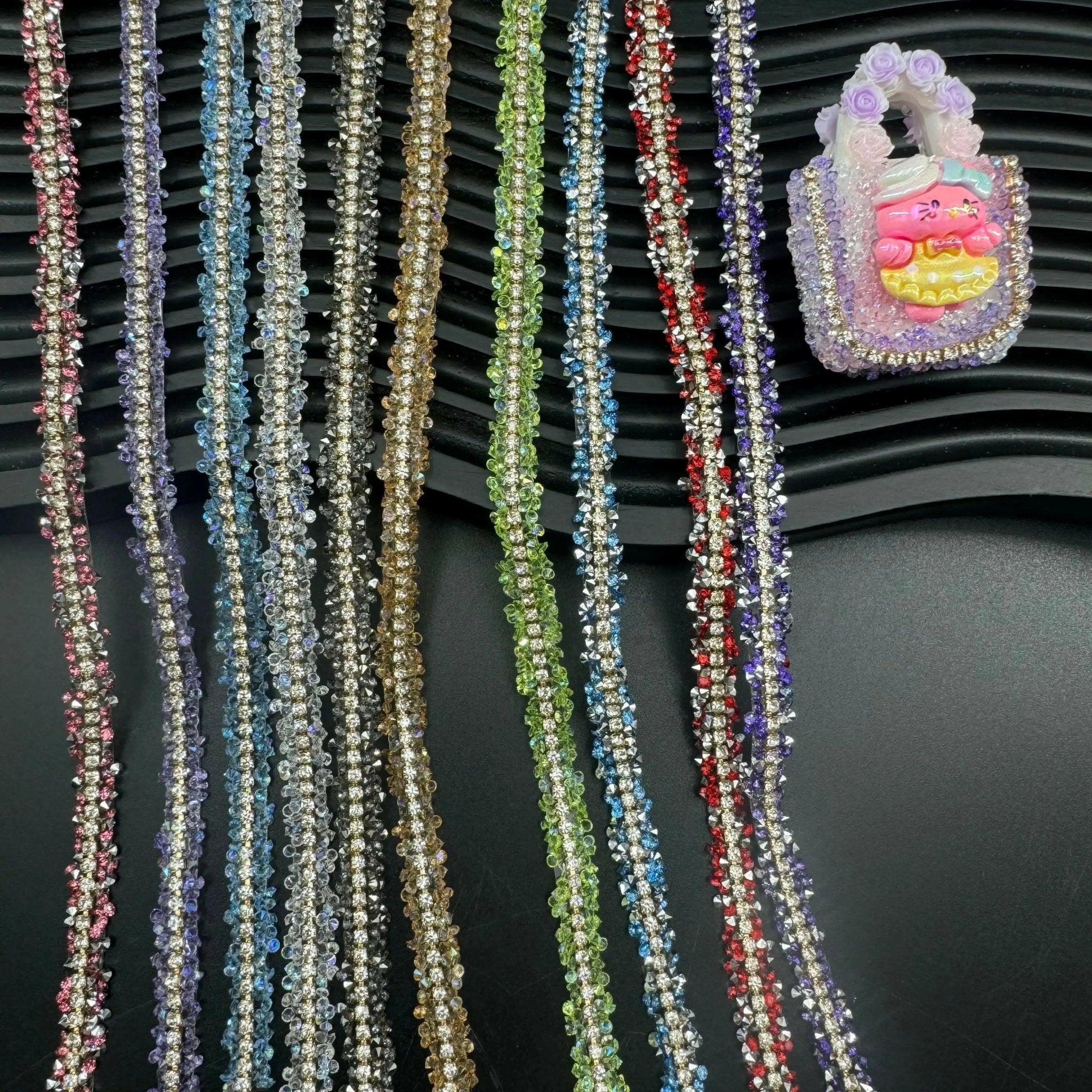 FS1301-0.9cm Width Sugar Diamonds Wraps tapes With Gold Chain In Middle For Making Fancy Bead -Zoe DIY Wholesale