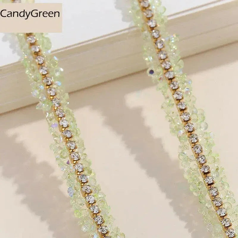 FS1301-0.9cm Width Sugar Diamonds Wraps tapes With Gold Chain In Middle For Making Fancy Bead -Zoe DIY Wholesale