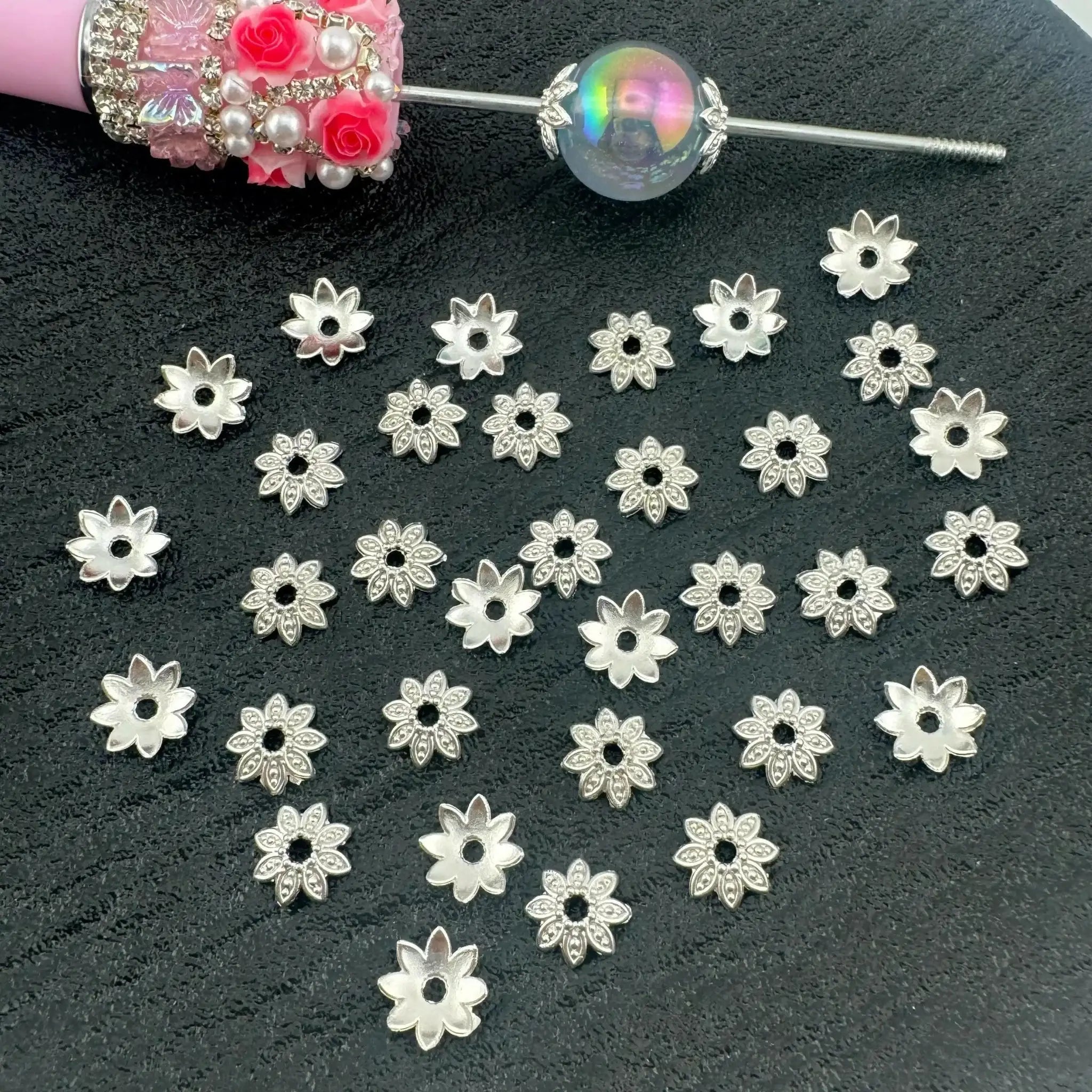 FS1322-10MM Silver Flower Spacer Fit For Beadable Pens -Zoe DIY Wholesale