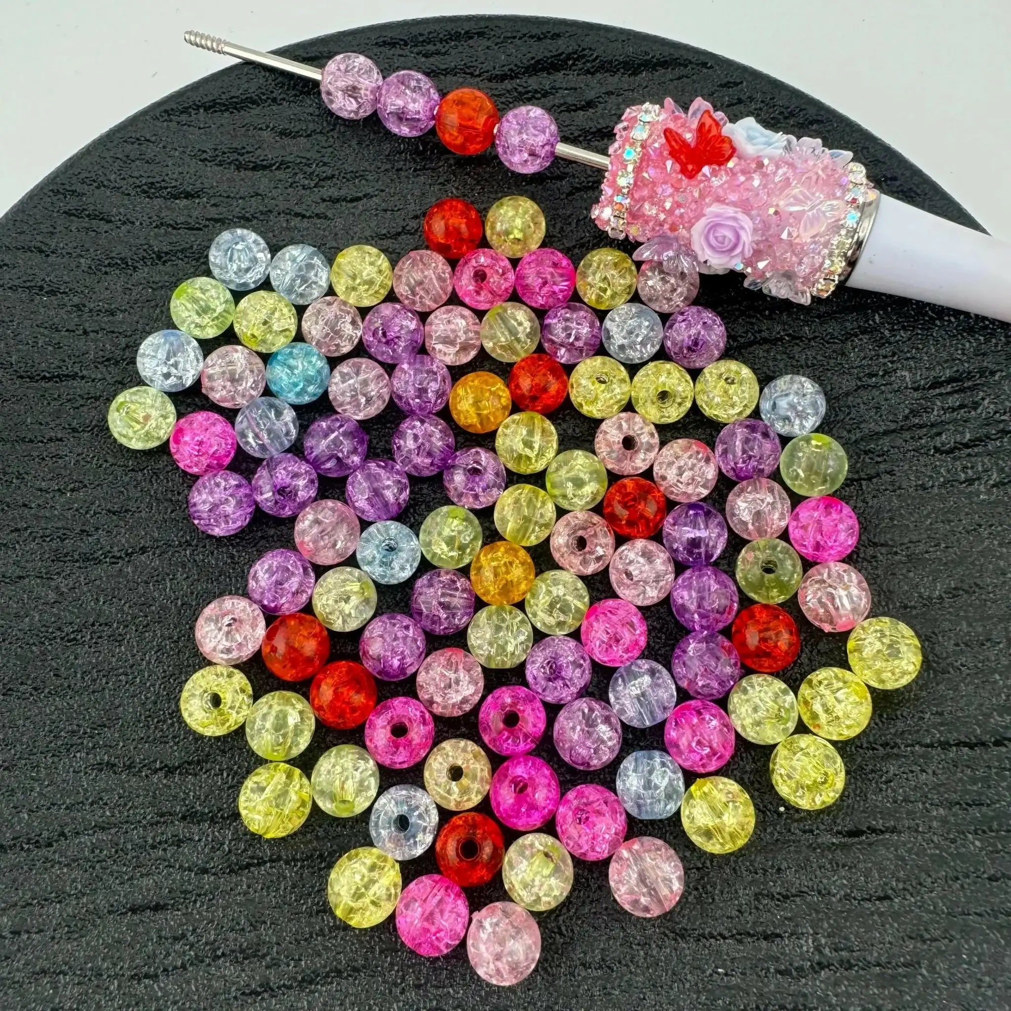 FS1743-8mm Random Mixed Color Crackle 8MM Acrylic Beads (Hole is tight ) -Zoe DIY Wholesale