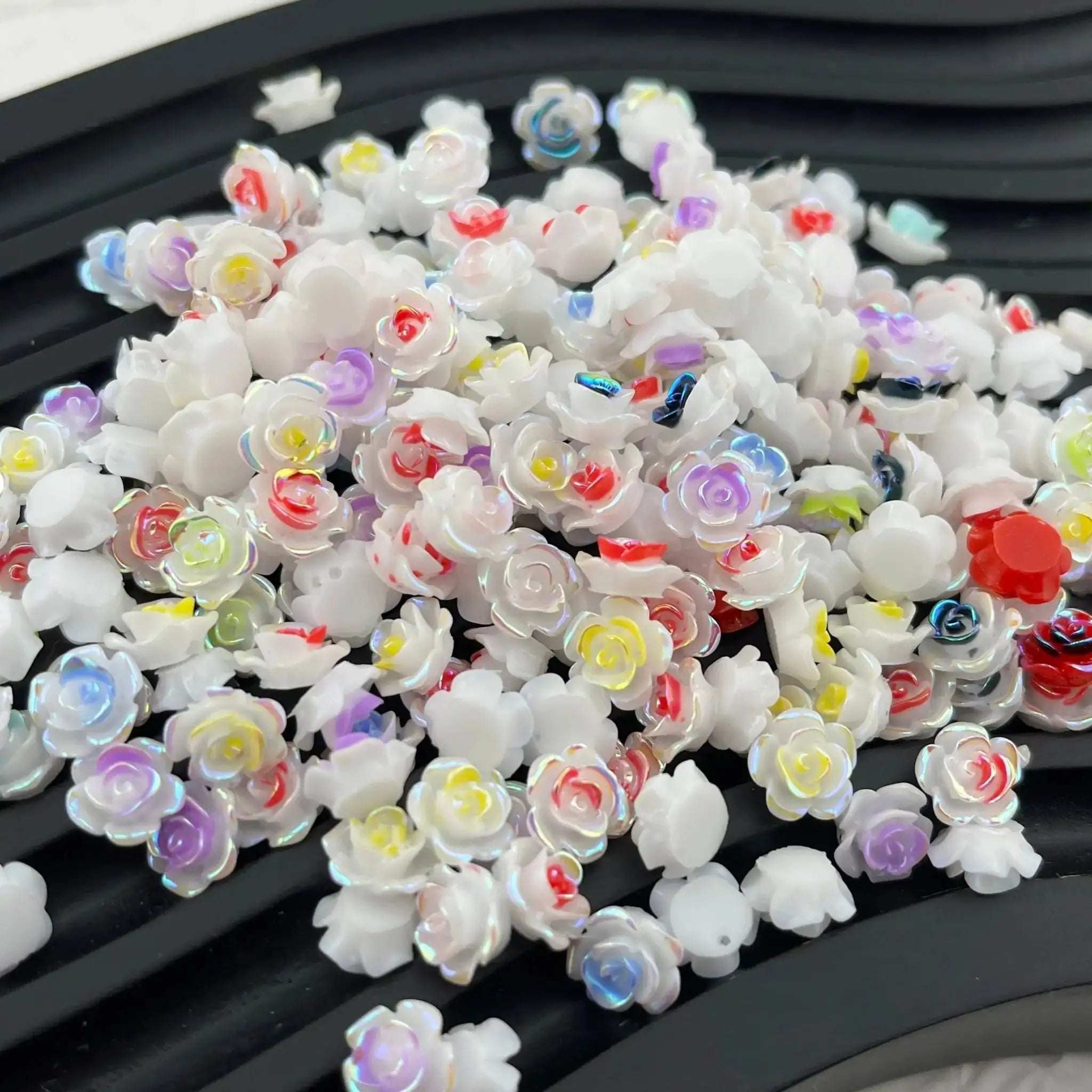 FS1810-8MM Glowing UV Colorful White Bottom mini Rose Flower Nails Charms -Zoe DIY Wholesale