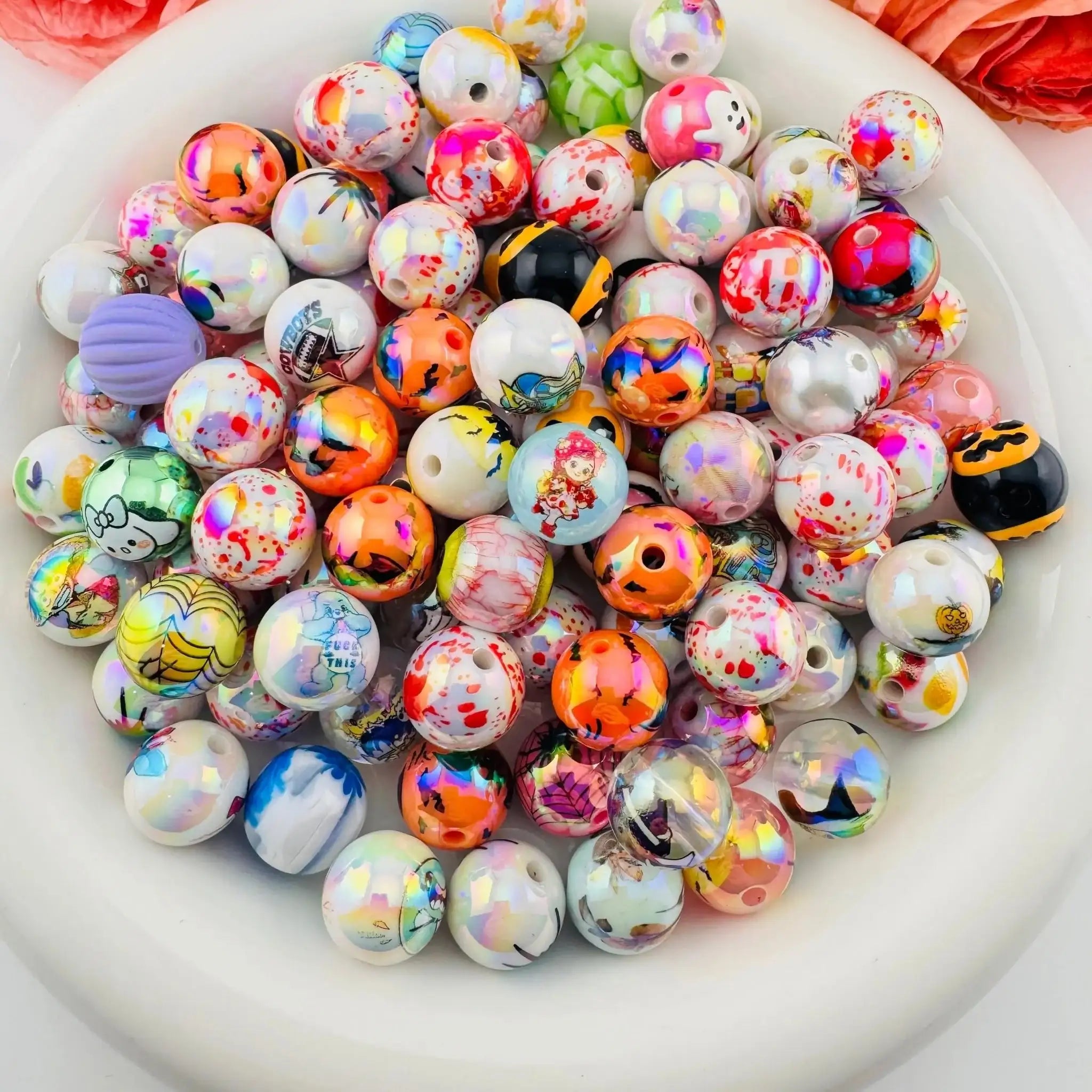 FS18253-Random Mixed Printed Acrylic Beads -Zoe DIY Wholesale