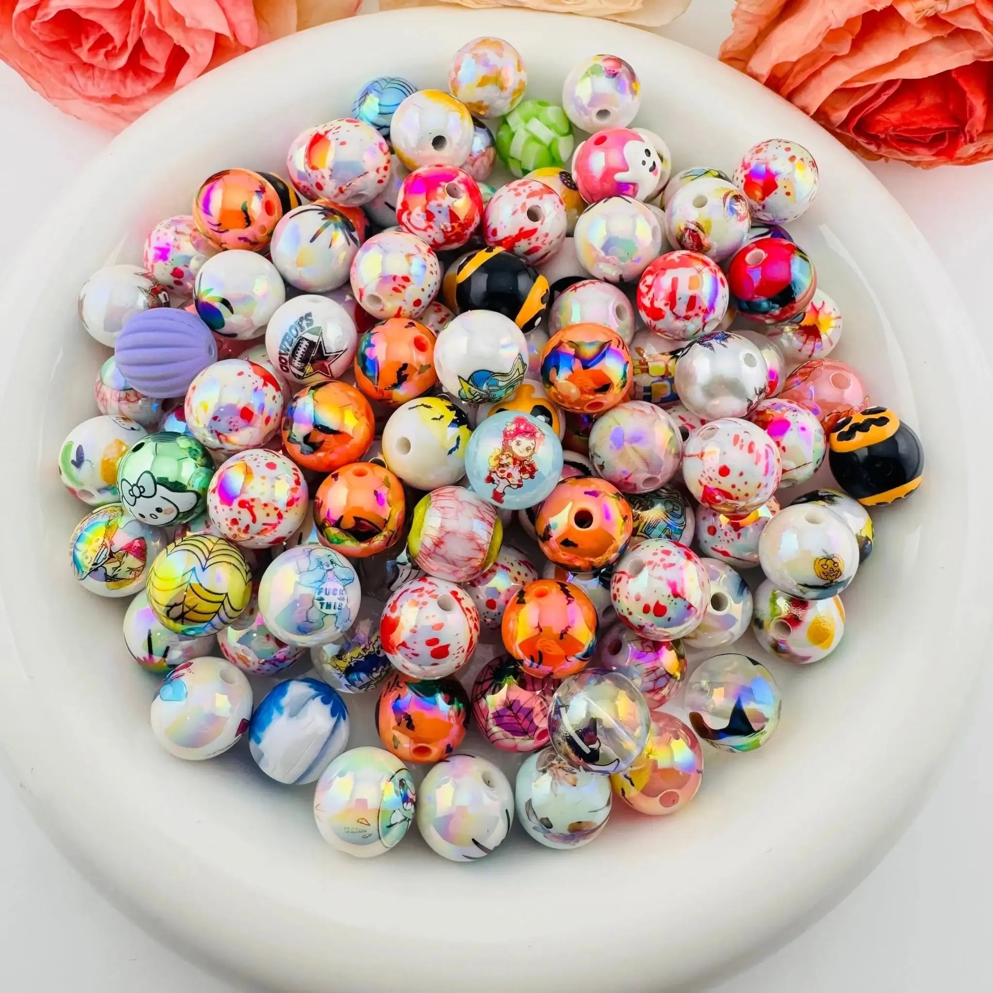 FS18253-Random Mixed Printed Acrylic Beads -Zoe DIY Wholesale