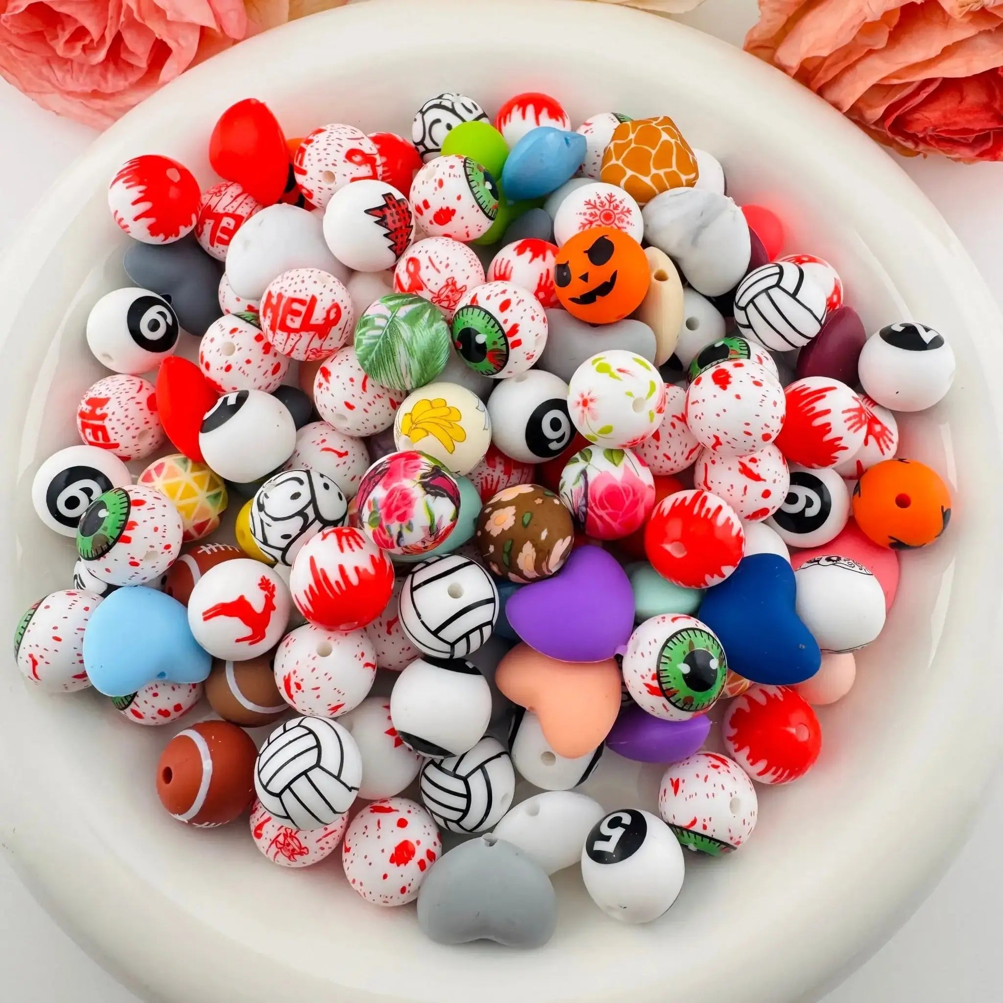 FS18254-Random Mixed Printed Silicone Beads -Zoe DIY Wholesale