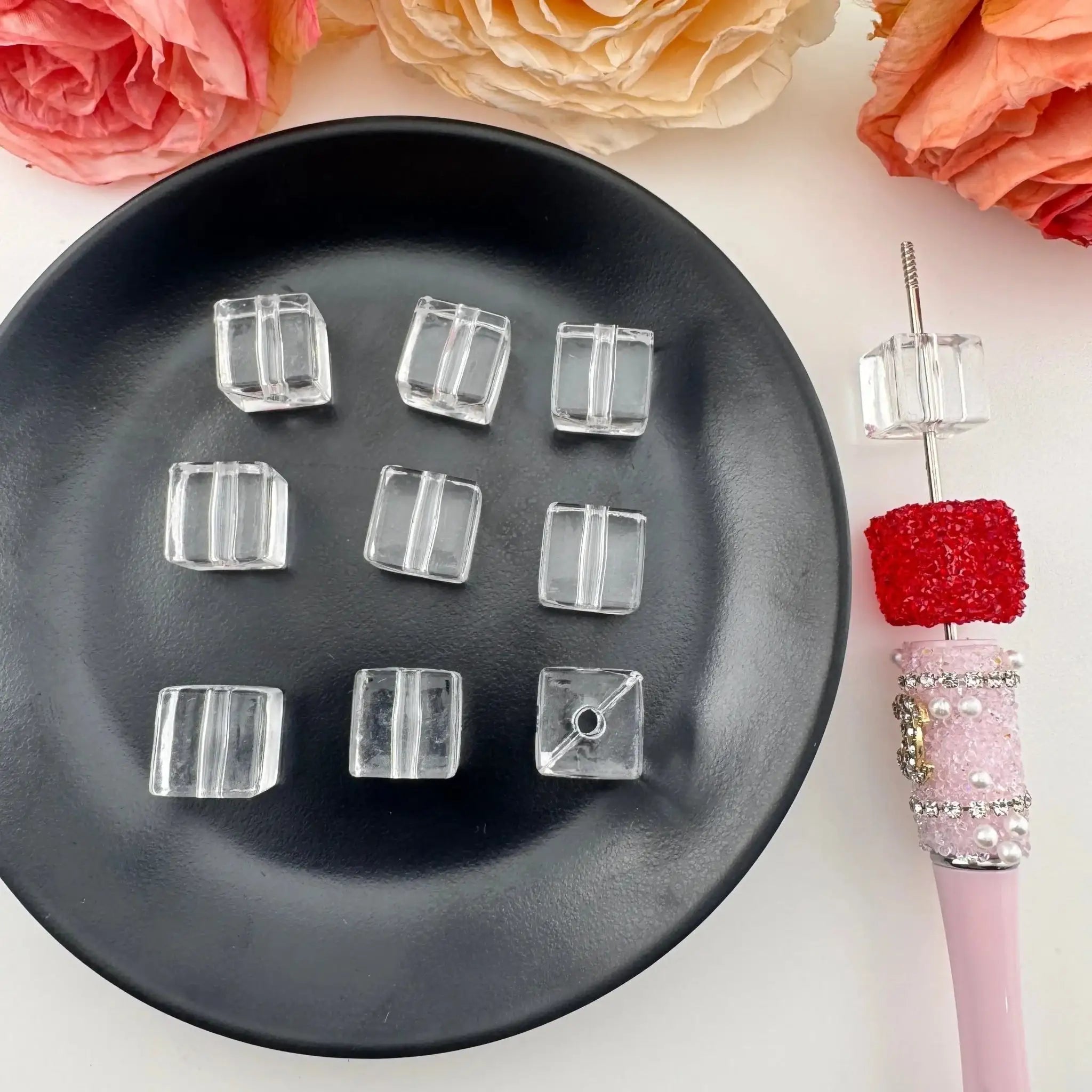FS18356-About 14mm Clear Cube Acrylic Based Beads -Zoe DIY Wholesale