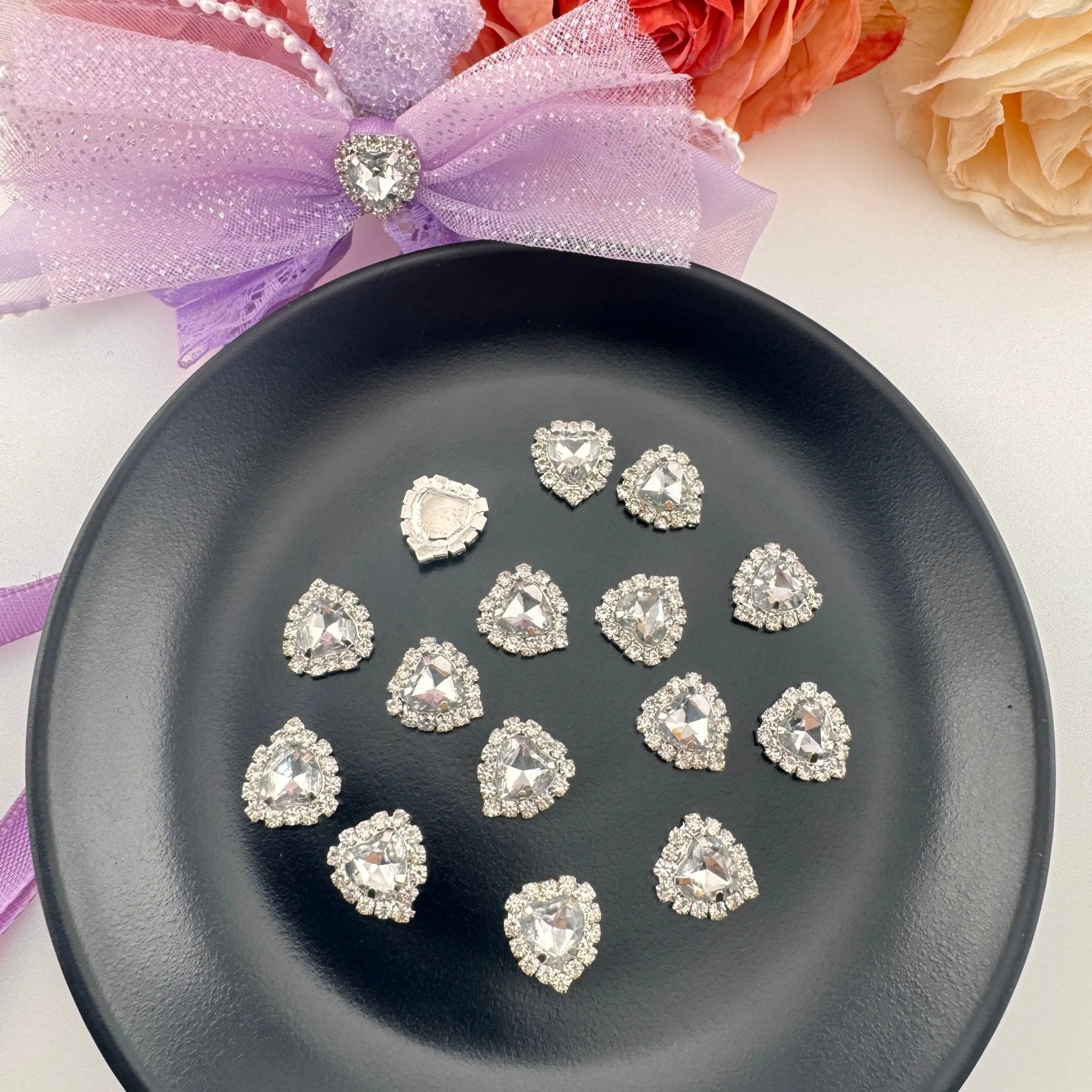 FS19189-About 12mm Crystal Heart Metal Charms -Zoe DIY Wholesale