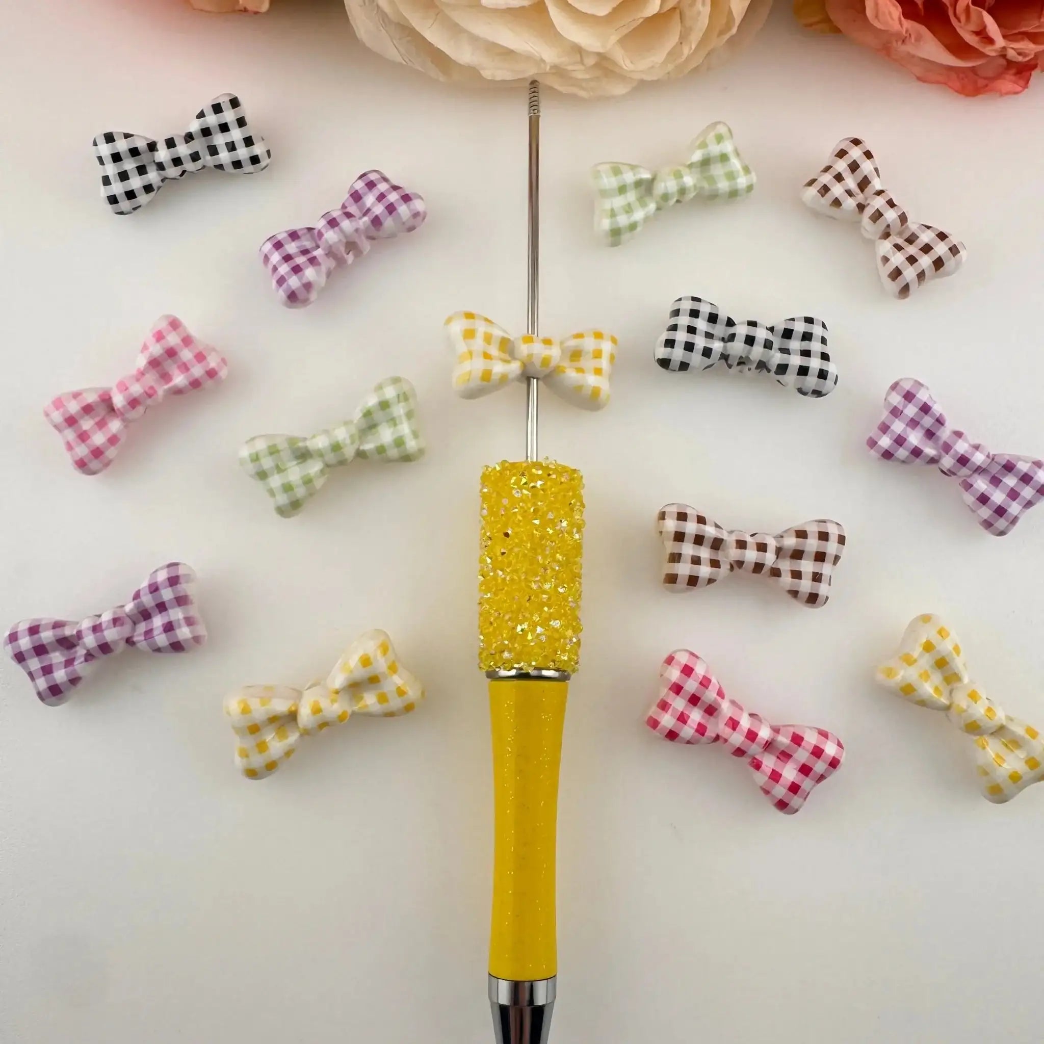 FS19232-About 27×13mm Plaid Pattern Bow Acrylic Beads -Zoe DIY Wholesale