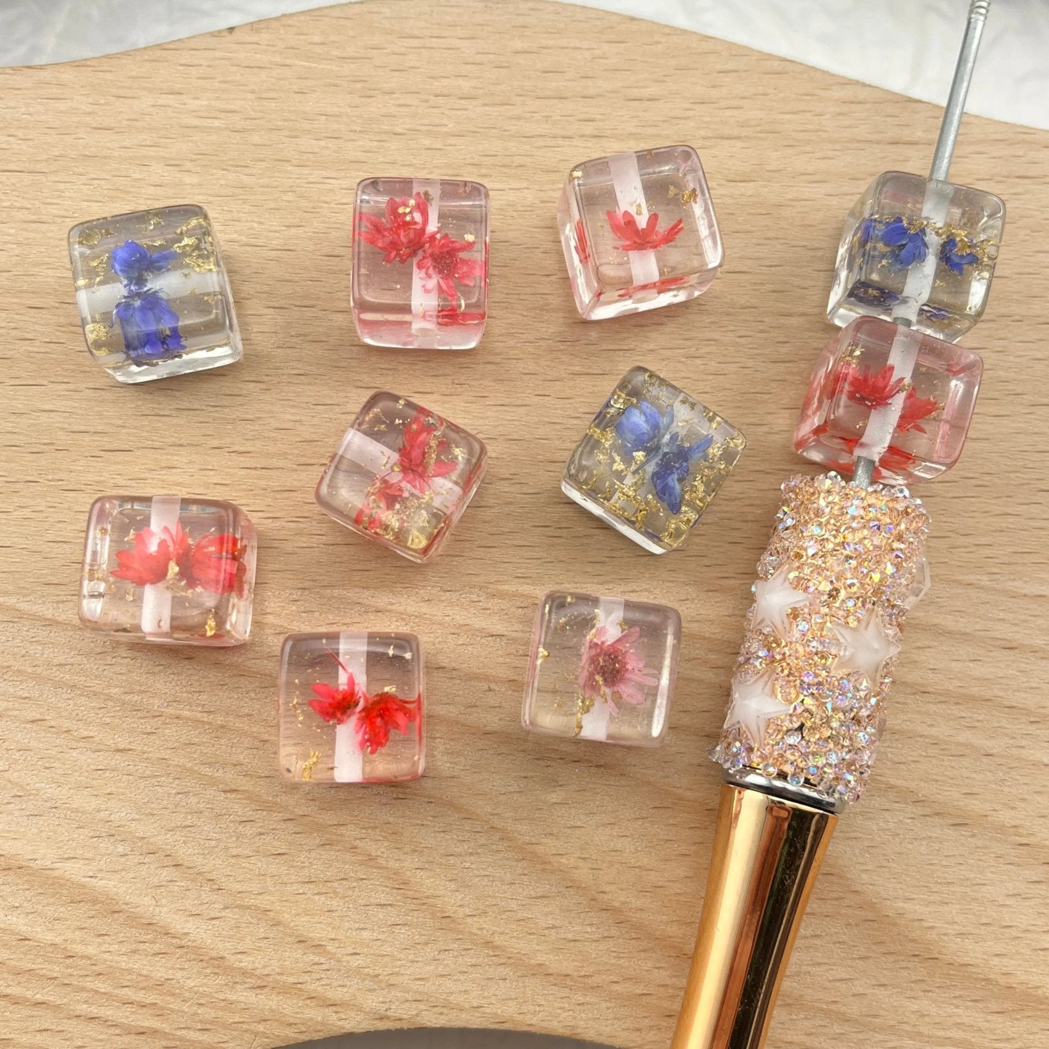 FS2120-14MM Square Dried Flower Resin Beads Mixed Color -Zoe DIY Wholesale