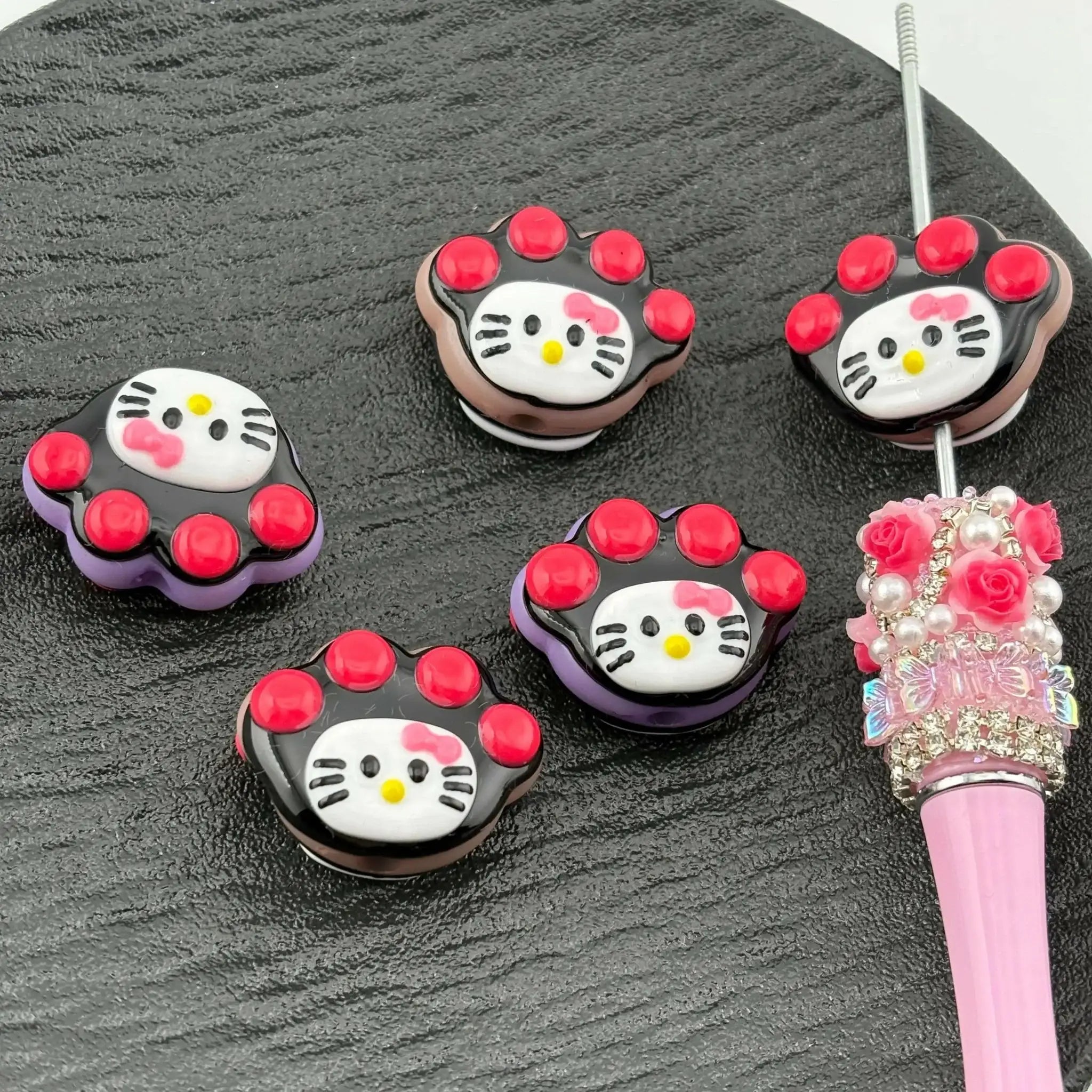 FS2204-HK Cat Paw Hand printed Beads Fit for Keychain Beadable pens making -Zoe DIY Wholesale